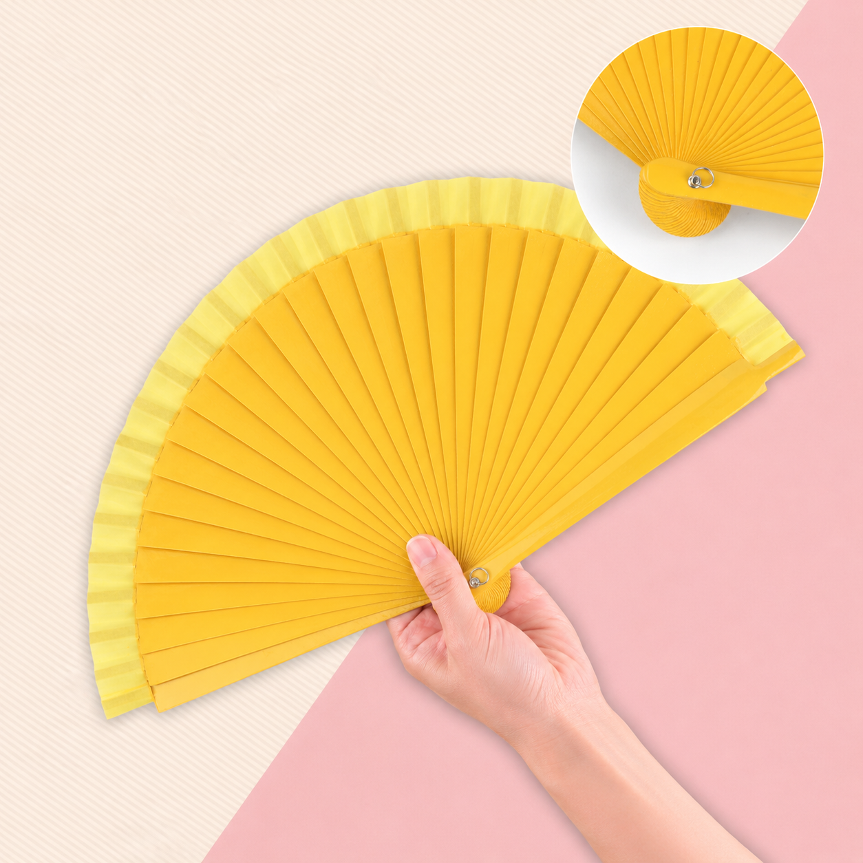Home Universal® Pack de 12 Abanicos de Madera Lacados, Disponibles en Varios Colores y Tamaños, Abanico Flamenco Español para Bodas, Ferias, Fiestas, Comuniones y Eventos (Amarillo)