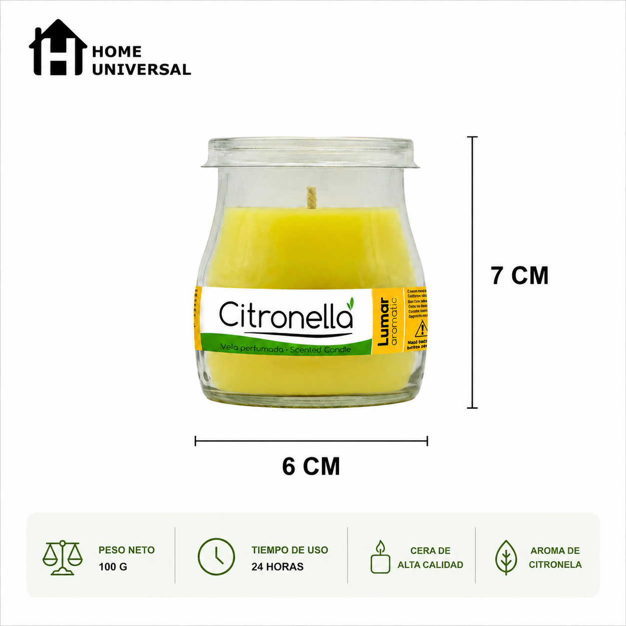 Lumar Citronela – Velas Antimosquitos para Exterior, Jardín, Terraza y Balcón | Protección Natural contra Mosquitos para Verano - Citronela Vaso Cristal (6 Unidades)