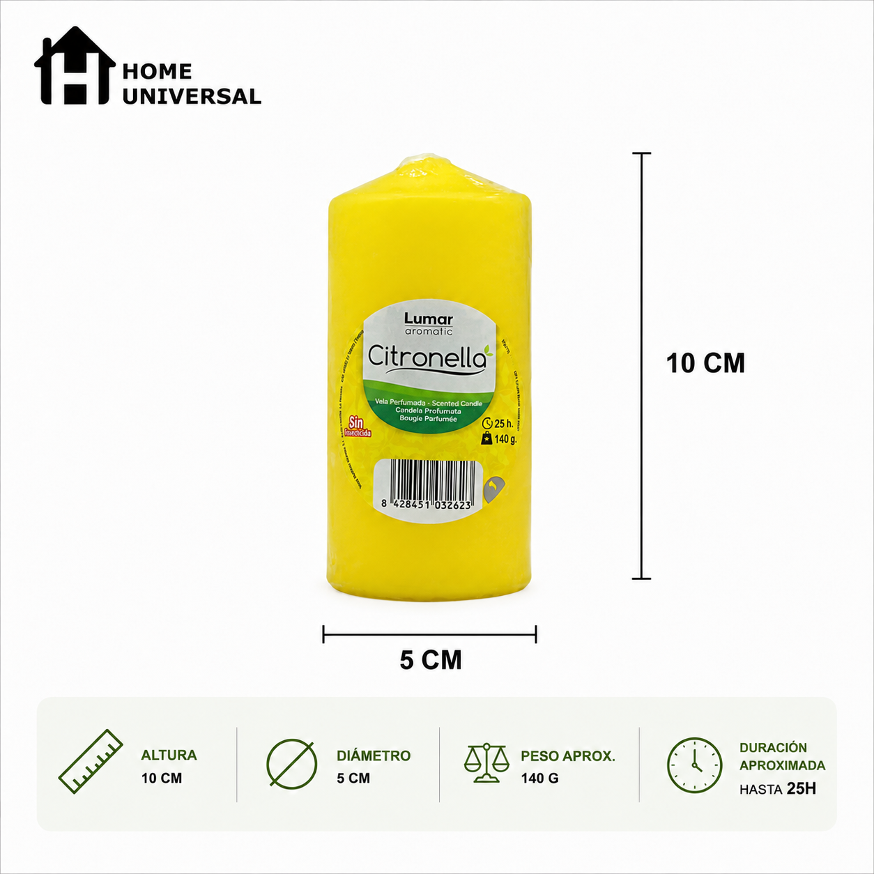 Lumar Citronela – Velas Antimosquitos para Exterior, Jardín, Terraza y Balcón | Protección Natural contra Mosquitos para Verano  - Citronela Pilar (6 Unidades)