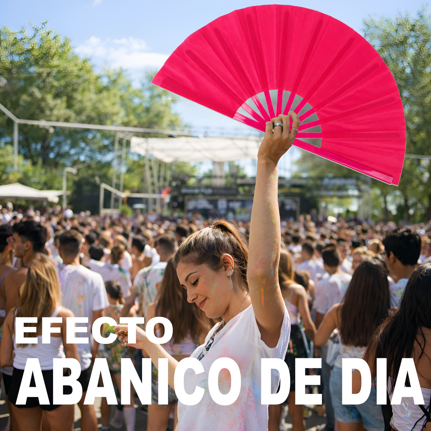 Home Universal® Abanico XXL 33 cm Grande de Plástico con Caja – Plegable, Ligero y Resistente – Efecto Fluorescente Brillante – Ideal para Verano, Fiesta, Discoteca, Pride y Eventos - Fucsia (Liso)