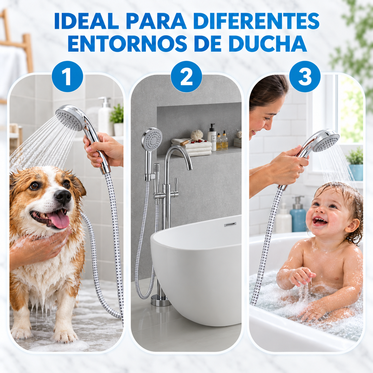 Home Universal® Manguera de Ducha Universal G1/2 – Flexible, Antienredos y Fácil de Instalar, Compatible con la Mayoría de Duchas (Blanco Plata (1.75m))