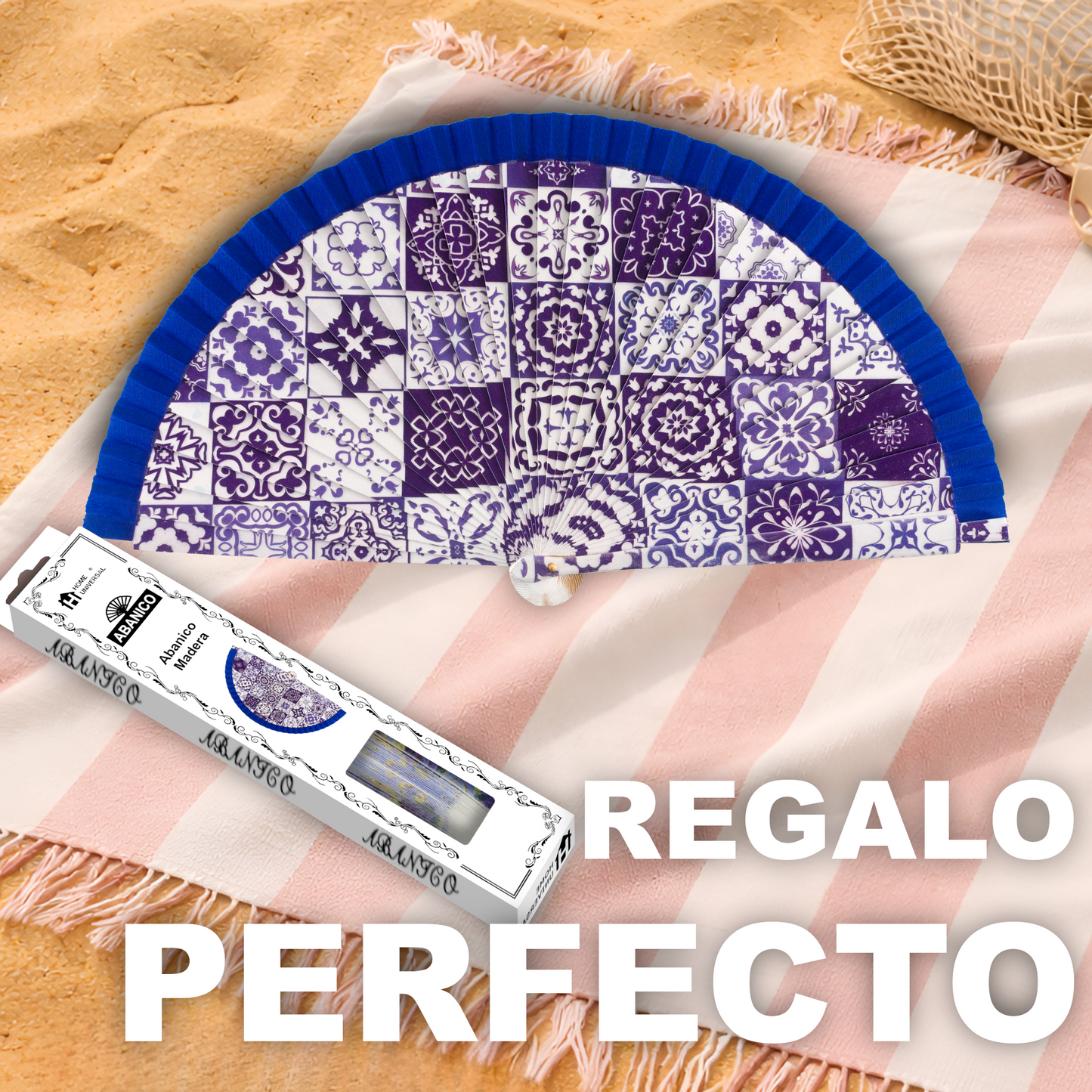 Home Universal®  Abanico 23CM DE Madera Lisa con Tela de Marfil, Abanico de Madera Adornado, Abanico Original - Baldosas 2