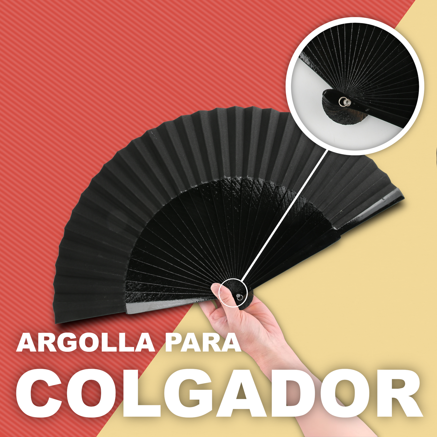 Home Universal® Abanico de madera con argollas para colgar, plegable, ligero y resistente, ideal para bodas, eventos y verano, diseño clásico y portátil perfecto para regalo y uso diario - Negro (27CM)
