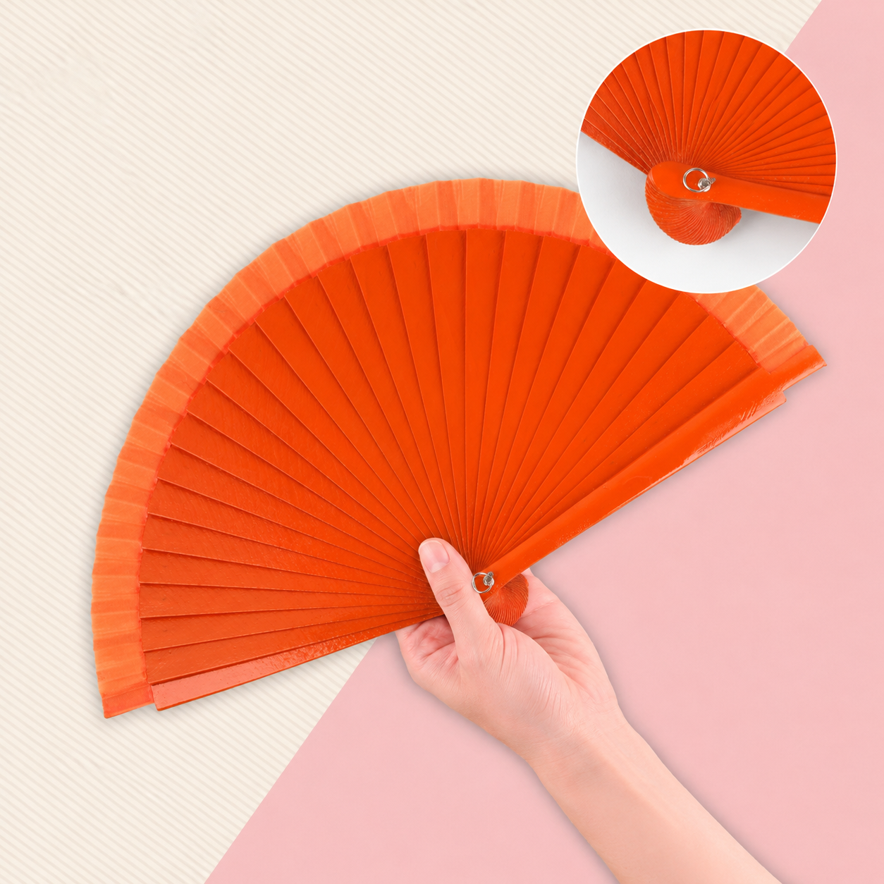 Home Universal® Pack de 12 Abanicos de Madera Lacados, Disponibles en Varios Colores y Tamaños, Abanico Flamenco Español para Bodas, Ferias, Fiestas, Comuniones y Eventos (Naranja)