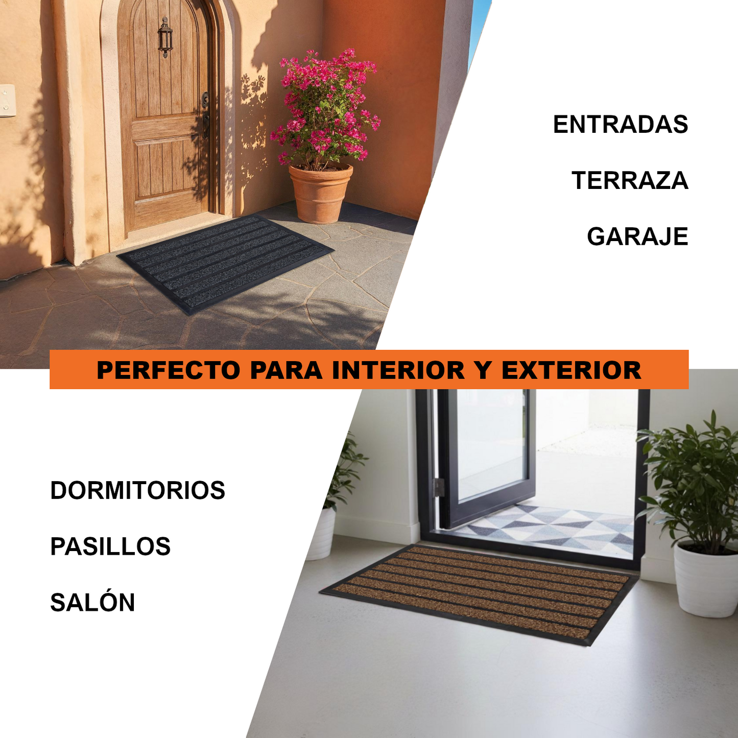 Home Universal® Felpudo de Goma Antideslizante para Exterior y interior – Resistente a Lluvia y Barro, Limpia Zapatos, Alta Durabilidad – Varias Medidas, 40X60CM, Marrón (Diseño a Rayas)