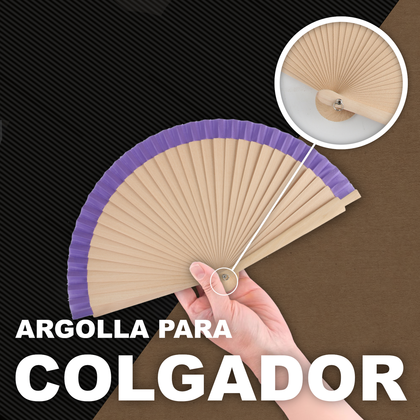 Home Universal® Pack de 1/2 Abanicos de Madera Lacados, Disponibles en Varios Colores y Tamaños, Abanico Flamenco Español para Bodas, Ferias, Fiestas, Comuniones y Eventos (19 cm, Madera y Morado)