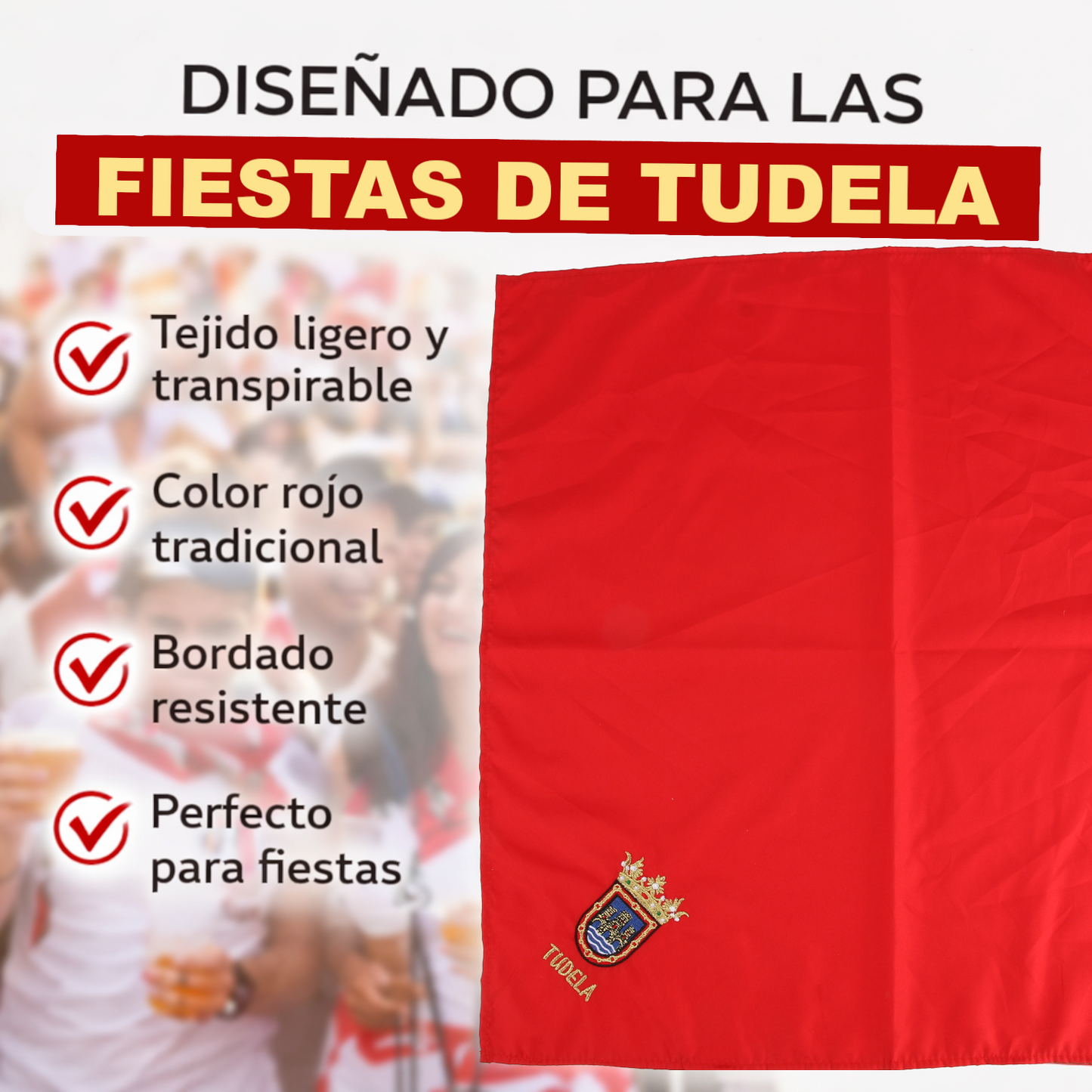 Home Universal® Pañuelo Rojo para Fiestas de Tudela Santa Ana – Tradicional, Cómodo y Resistente para Celebraciones y Eventos Populares (Pañuelo Rojo - Bordado de Escudo Tudela, Modelo 01)