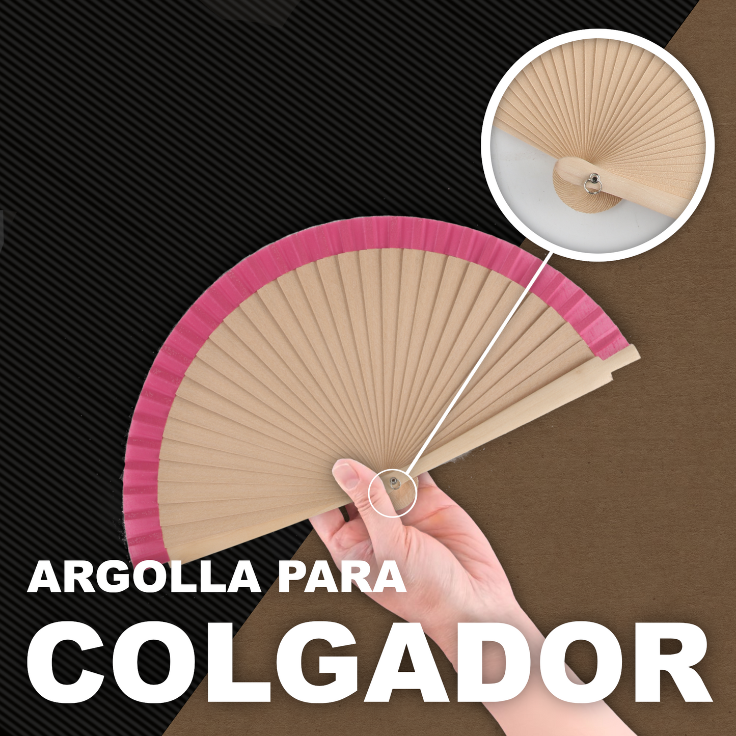 Home Universal®  Abanicos de Madera con Argolla para Cuello, Plegables con Tela en Varios Colores - Ligeros, Portátiles y Resistentes para Eventos, Bodas y Verano - Rosa 19 CM (12 Unidades)
