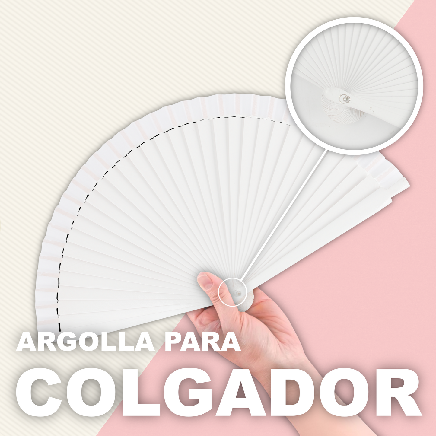 Home Universal® Pack de 1/2 Abanicos de Madera Lacados, Disponibles en Varios Colores y Tamaños, Abanico Flamenco Español para Bodas, Ferias, Fiestas, Comuniones y Eventos (23 cm, Blanco)