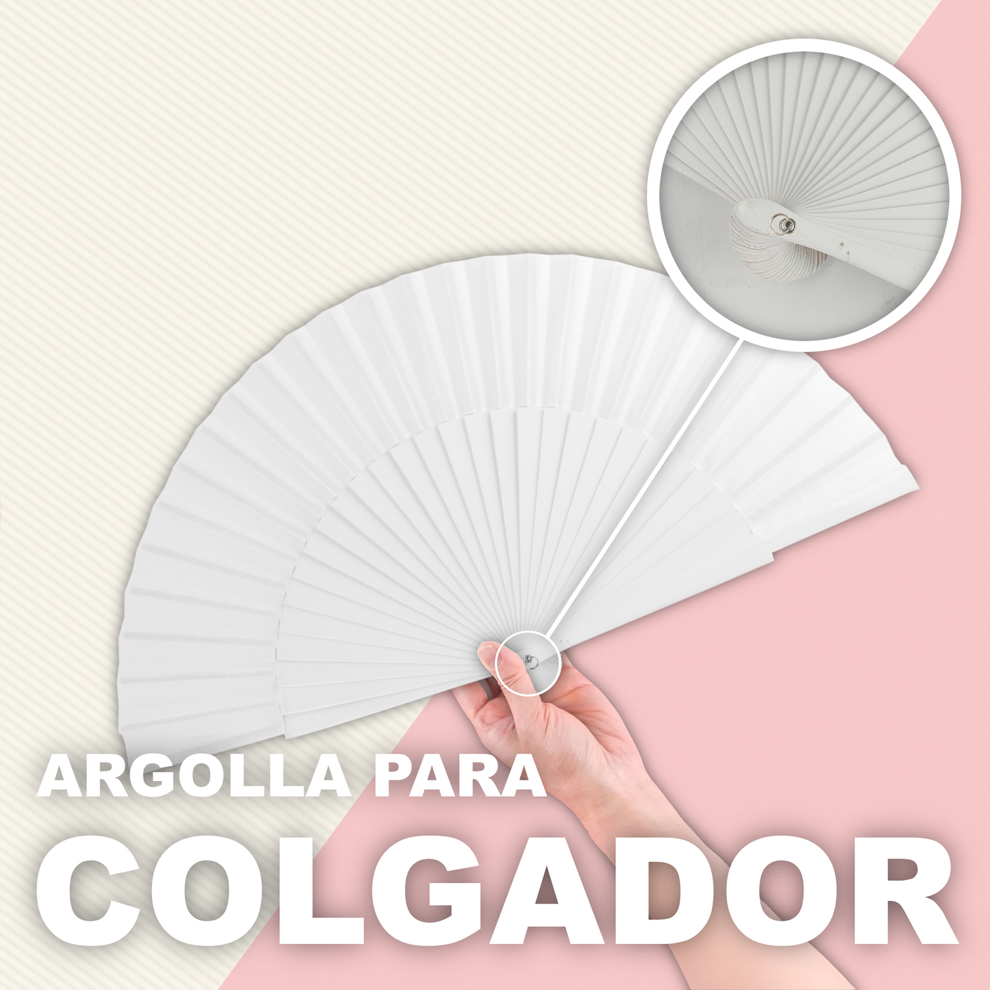 Home Universal® Abanico de madera con argollas para colgar, plegable, ligero y resistente, ideal para bodas, eventos y verano, diseño clásico y portátil perfecto para regalo y uso diario - Blanco (27CM)