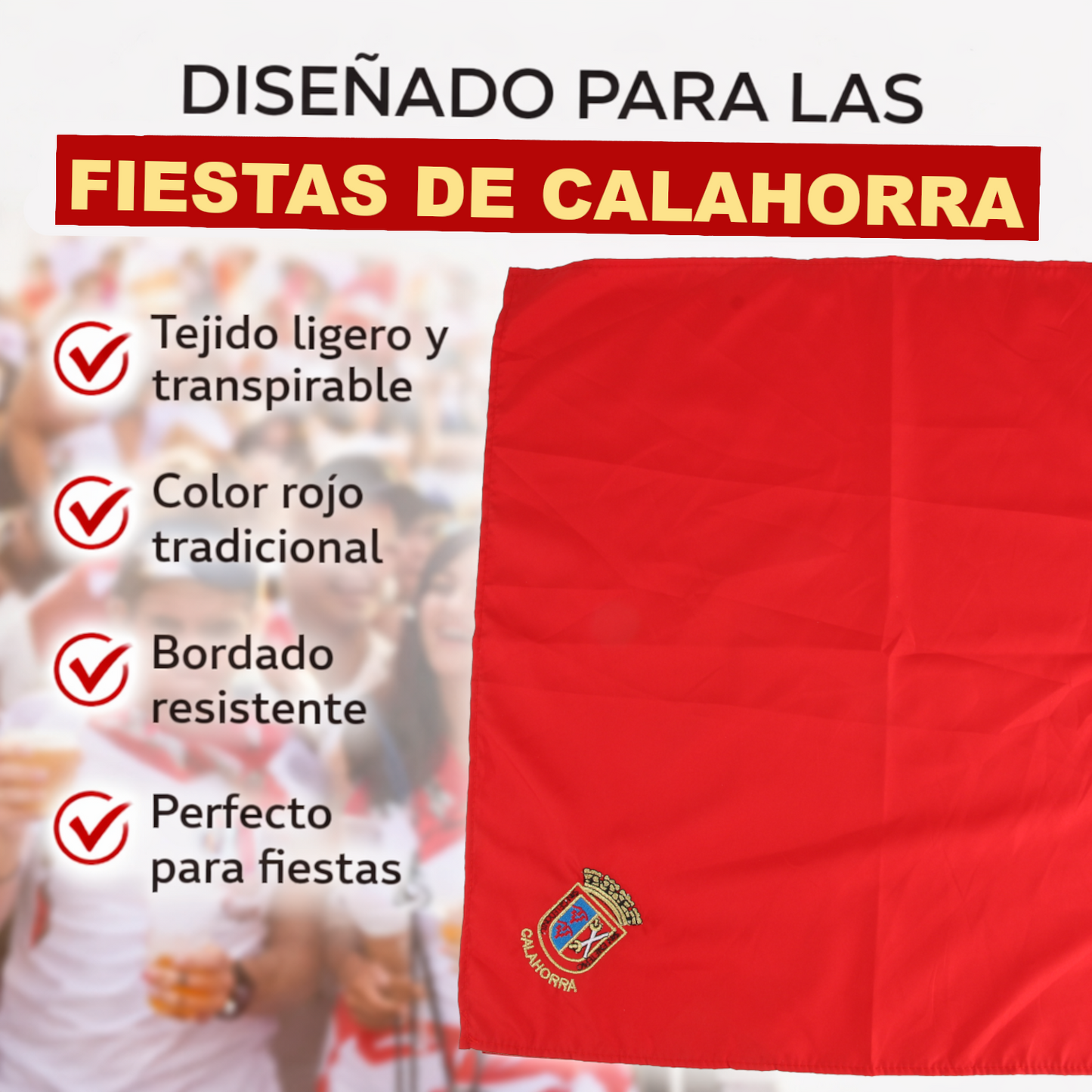 Home Universal® Pañuelo Rojo para Fiestas Calahorra San Emeterio y San Celedonio – Tradicional, Cómodo y Resistente para Celebraciones y Eventos Populares (Pañuelo Rojo - Bordado de Escudo Calahorra)