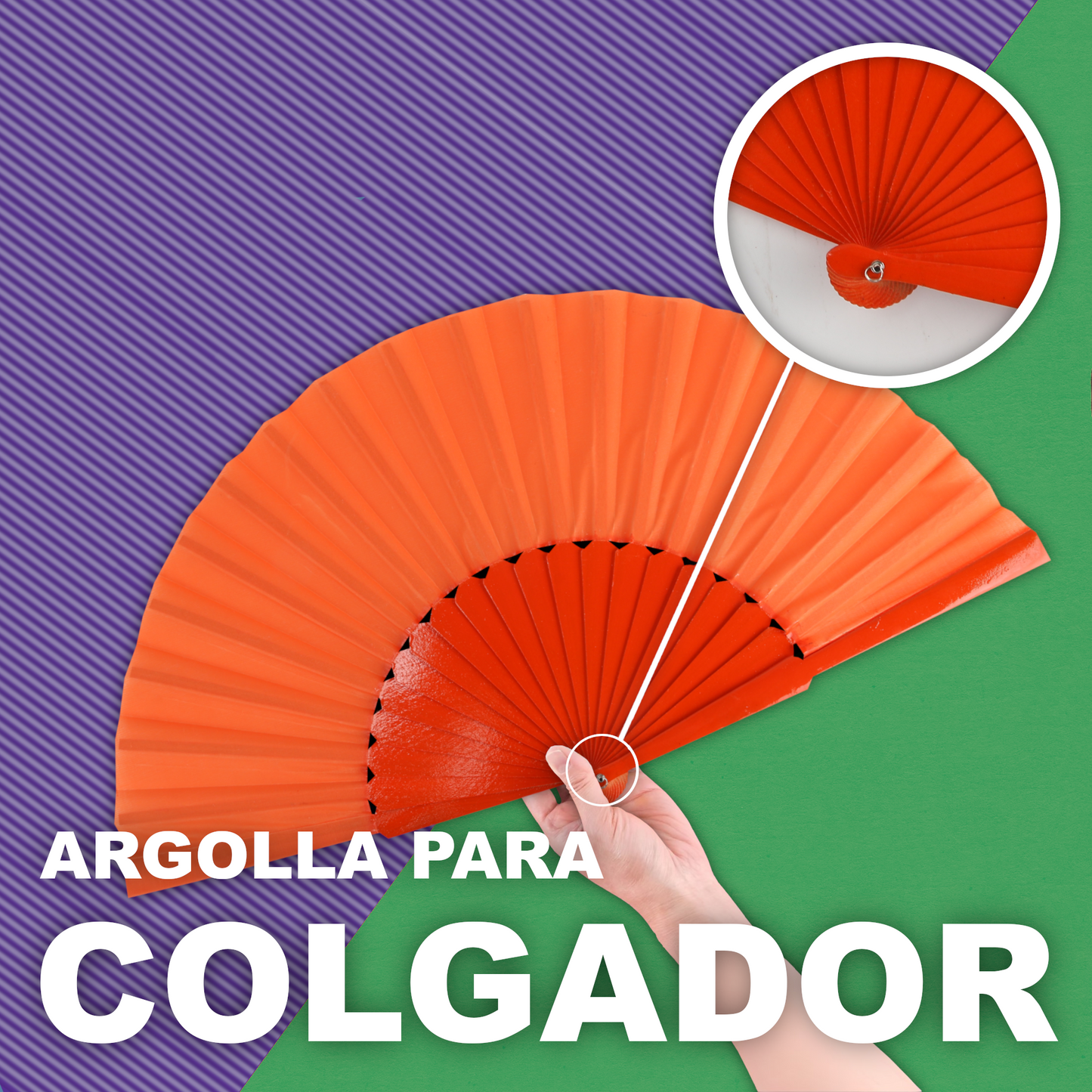 Home Universal® Abanico de madera con argollas para colgar, plegable, ligero y resistente, ideal para bodas, eventos y verano, diseño clásico y portátil perfecto para regalo y uso diario - Naranja (30CM)