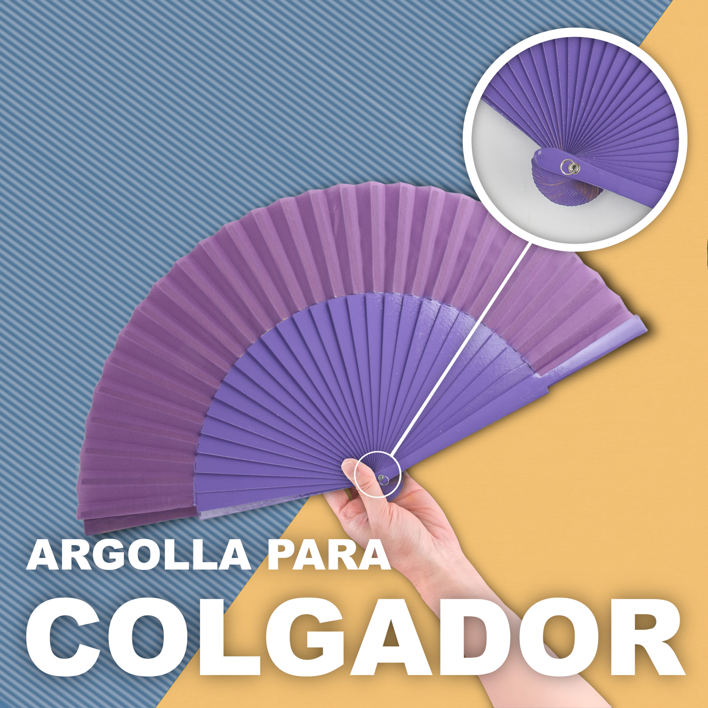 Home Universal® Abanico de madera con argollas para colgar, plegable, ligero y resistente, ideal para bodas, eventos y verano, diseño clásico y portátil perfecto para regalo y uso diario - Morado (27CM)