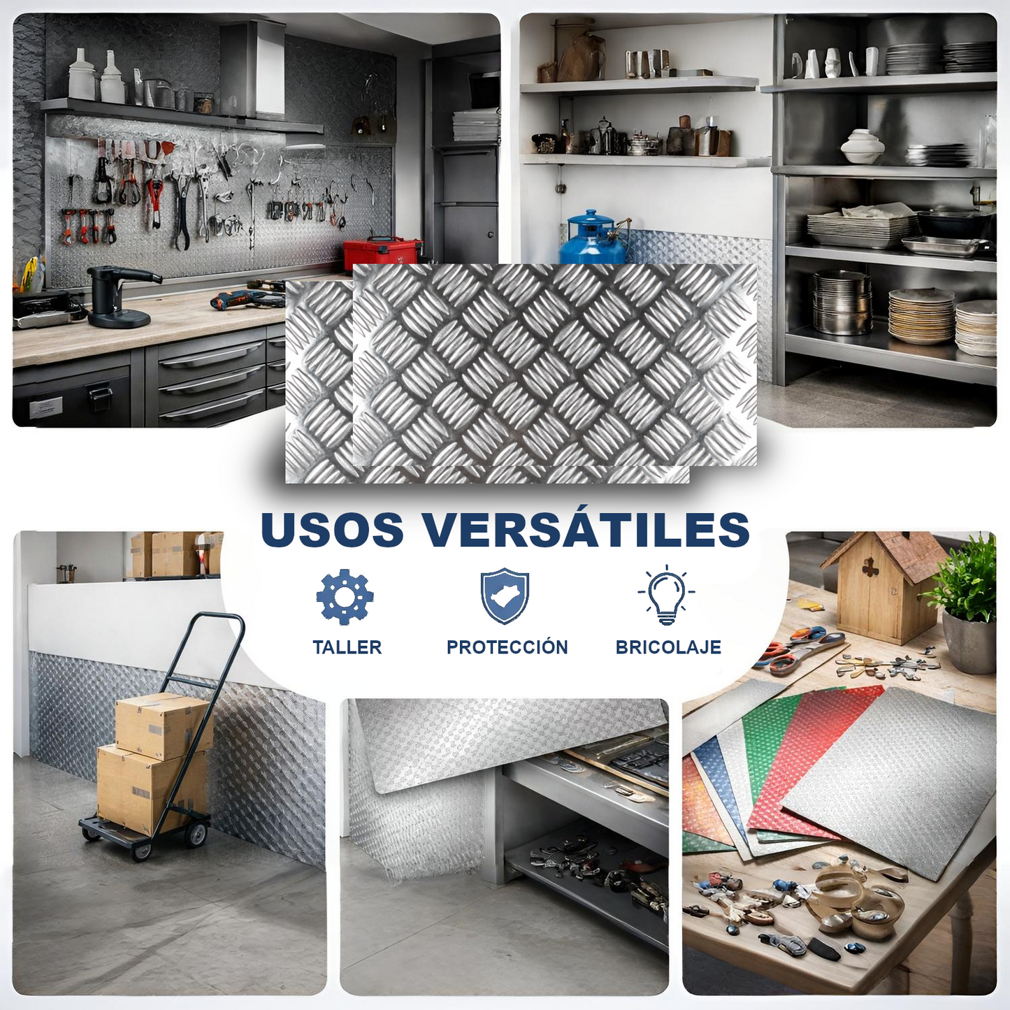 ome Universal® Chapa de Aluminio Estriada, Lisa, Malla y Perforada (Cuadrada, Ovalada, Redonda), Rugosa – Lámina Metálica Resistente Anticorrosión para Bricolaje e Industria Superficie (Estriada) - Estriada (25X50CM - 1.5MM)
