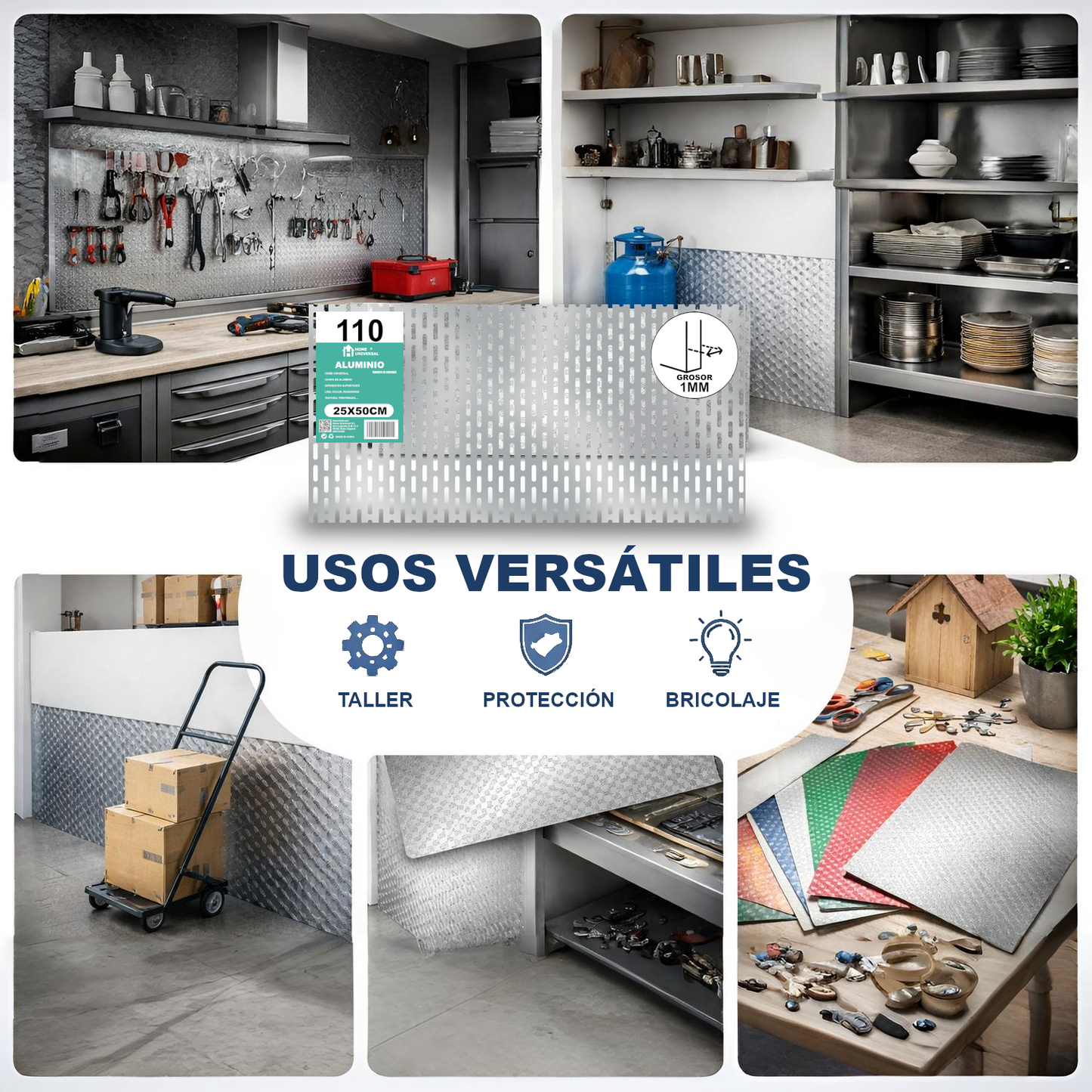 ome Universal® Chapa de Aluminio Estriada, Lisa, Malla y Perforada (Cuadrada, Ovalada, Redonda), Rugosa – Lámina Metálica Resistente Anticorrosión para Bricolaje e Industria Superficie (Perforada Forma Óvalo) - Perforada Óvalo-6X18MM (25X50CM - 1MM)