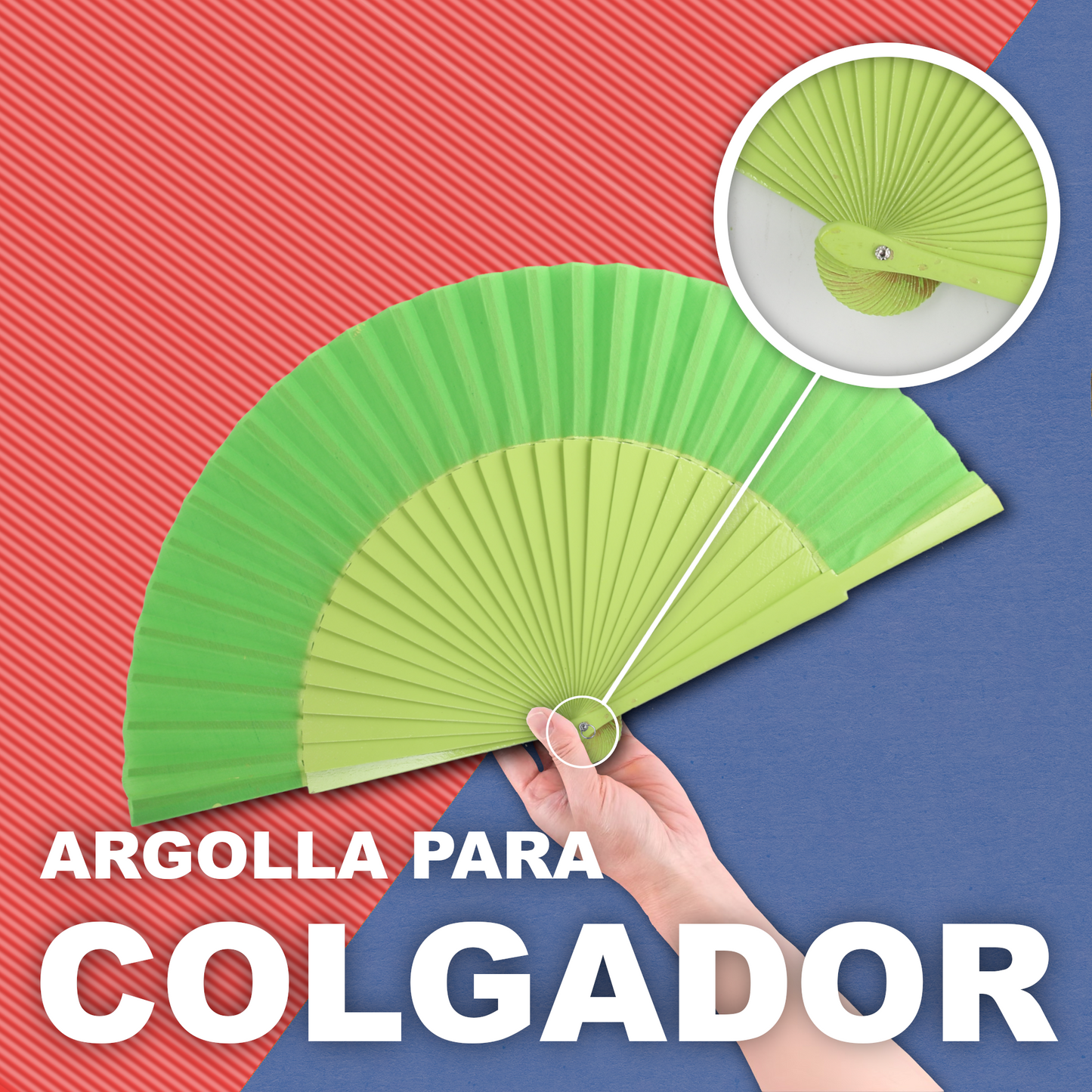 Home Universal® Abanico de madera con argollas para colgar, plegable, ligero y resistente, ideal para bodas, eventos y verano, diseño clásico y portátil perfecto para regalo y uso diario - Verde Claro (27CM)