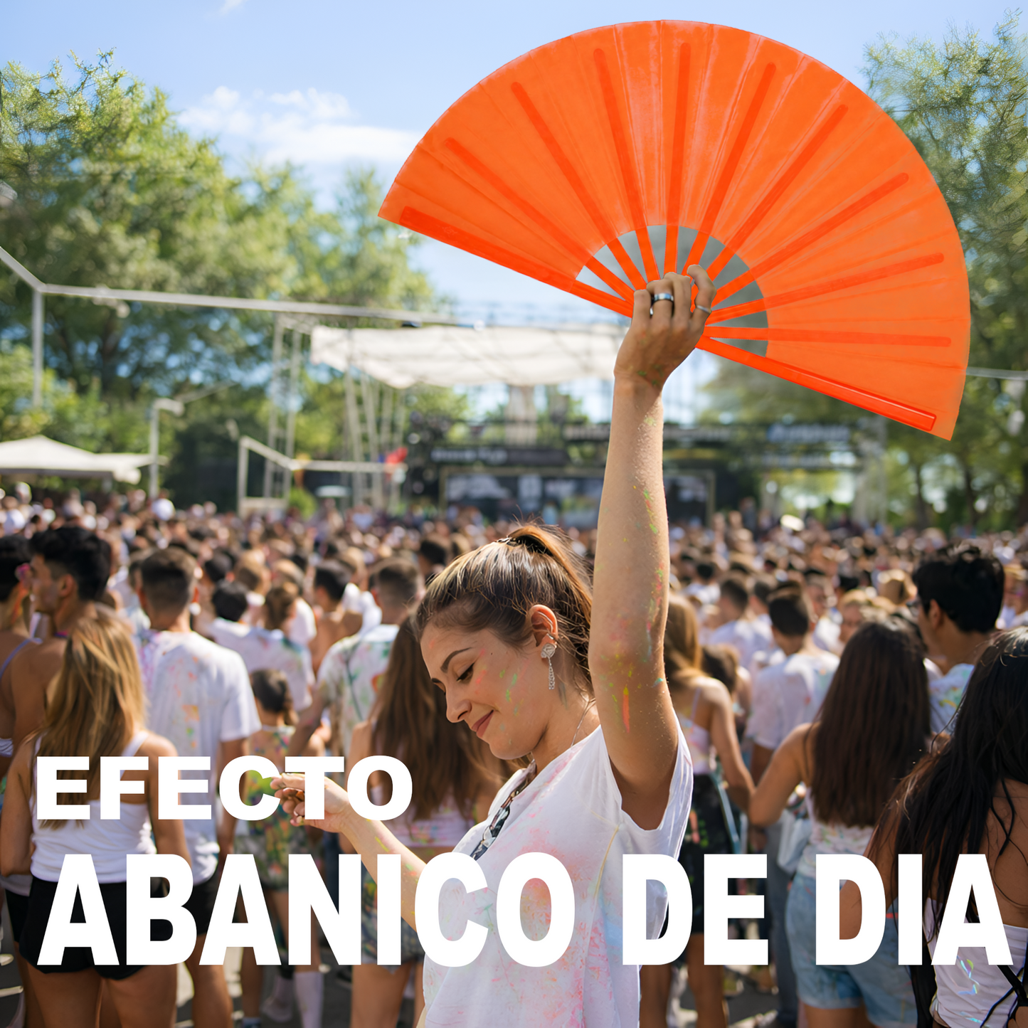 Home Universal® Abanico XXL 33 cm Grande de Plástico con Caja – Plegable, Ligero y Resistente – Efecto Fluorescente Brillante – Ideal para Verano, Fiesta, Discoteca, Pride y Eventos - Naranja (Liso)
