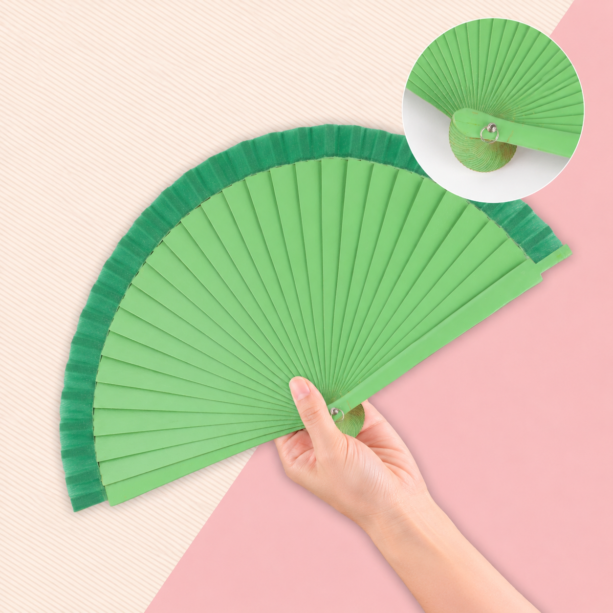 Home Universal® Pack de 1/2 Abanicos de Madera Lacados, Disponibles en Varios Colores y Tamaños, Abanico Flamenco Español para Bodas, Ferias, Fiestas, Comuniones y Eventos (19 cm, Verde Oscura)