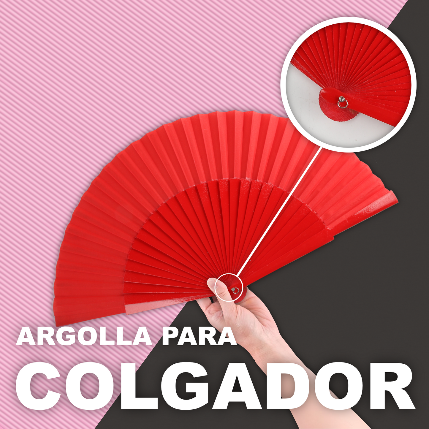 Home Universal® Abanico de madera con argollas para colgar, plegable, ligero y resistente, ideal para bodas, eventos y verano, diseño clásico y portátil perfecto para regalo y uso diario - Rojo (27CM)