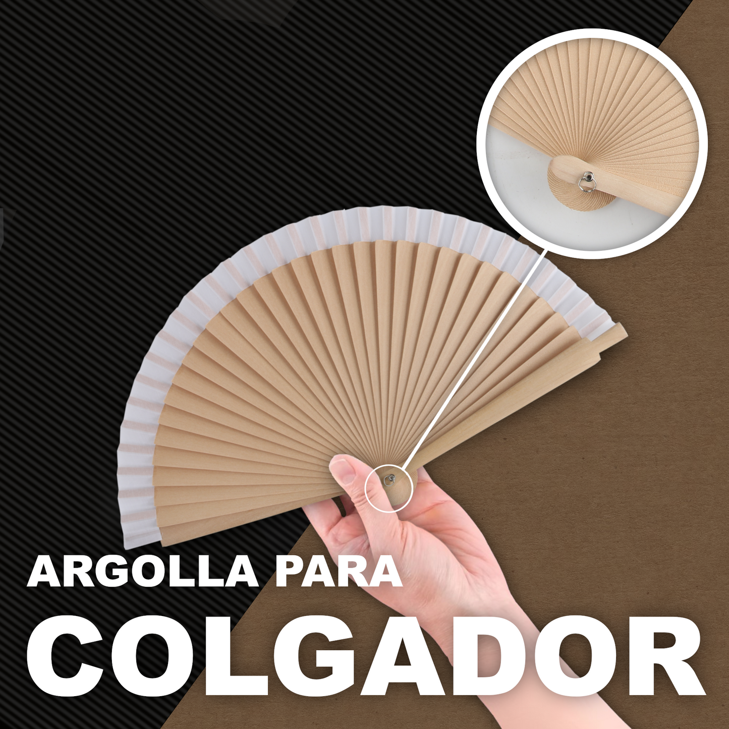 Home Universal® Abanico de Madera para Mujer, Abanico Pequeño de Mano, Modelos Lisos y de Lunares, Varios Colores Disponibles, Abanico Flamenco para Feria, Boda y Fiesta (Blanco)
