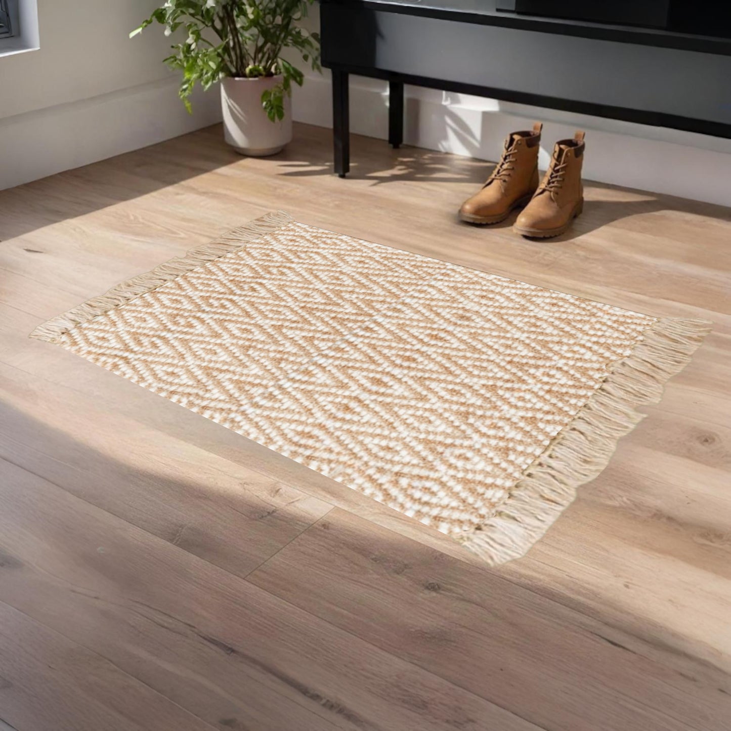 Home Universal® Alfombra Jarapa de Algodón Lavable | Diseño Geométrico Artesanal | Decoración Boho Mediterránea para Salón, Dormitorio, Pasillo y Cocina | Suave, Ligera y Resistente | Rombos Relieve