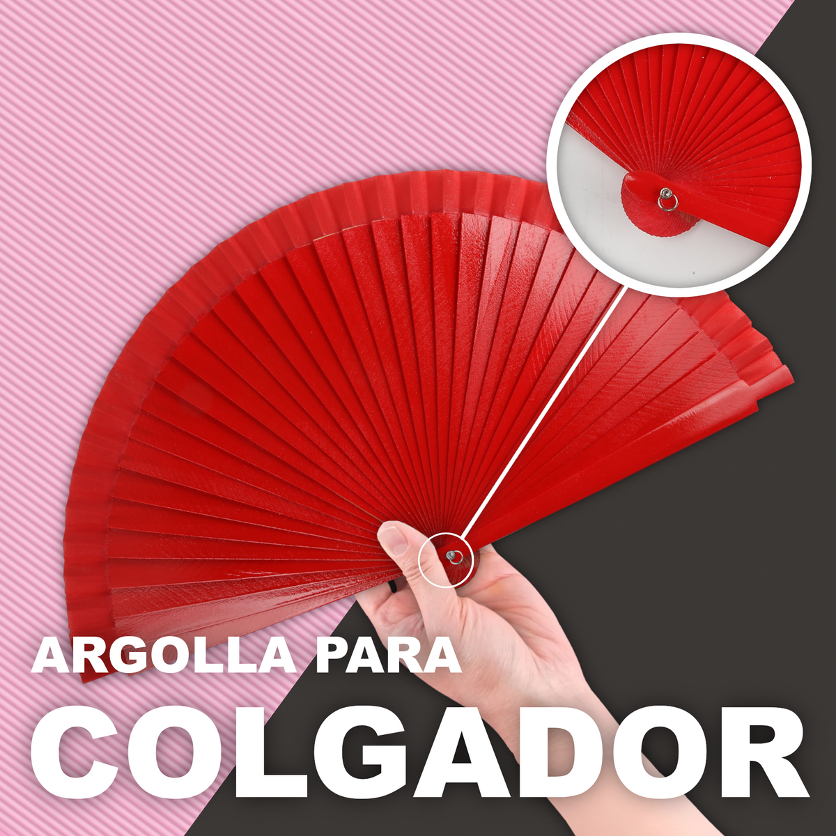 Home Universal® Pack de 1/2 Abanicos de Madera Lacados, Disponibles en Varios Colores y Tamaños, Abanico Flamenco Español para Bodas, Ferias, Fiestas, Comuniones y Eventos (23 cm, Rojo)