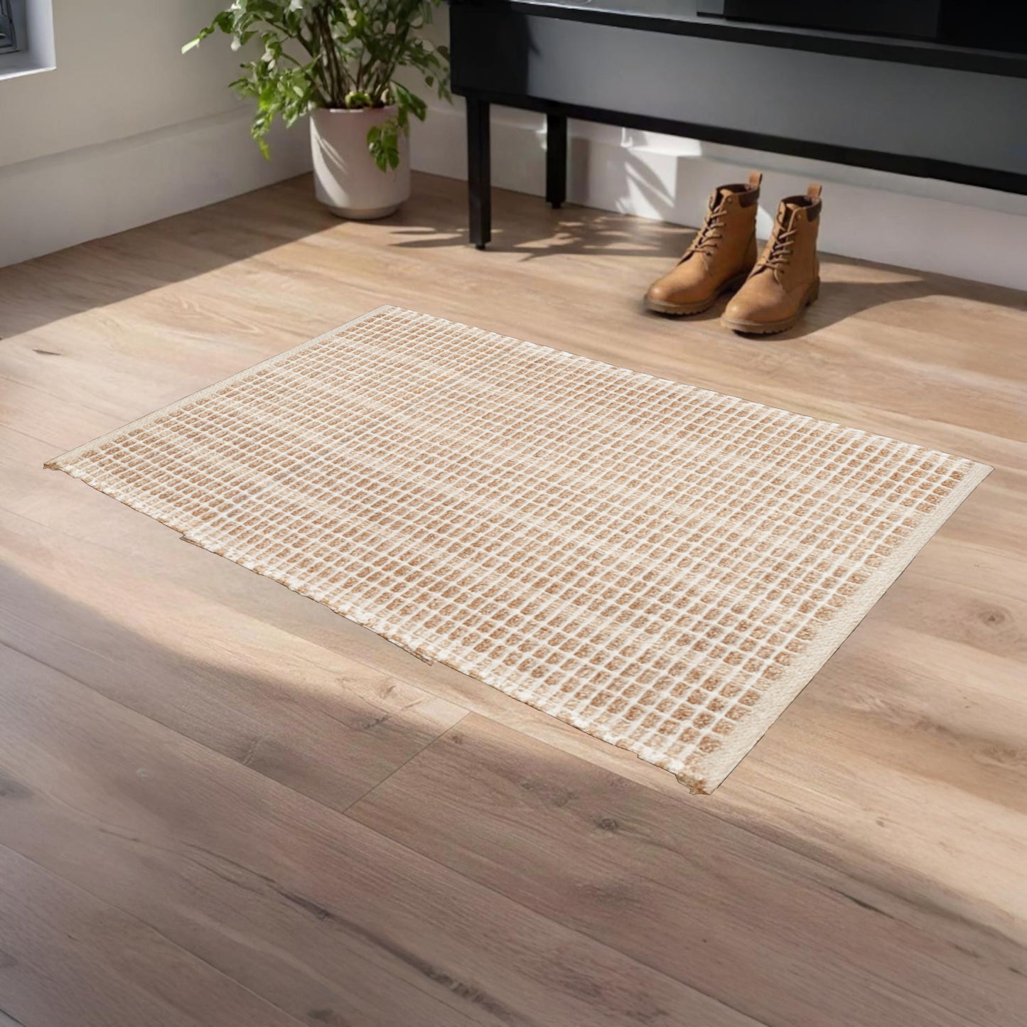 Home Universal® Alfombra Jarapa de Algodón Lavable | Diseño Geométrico Artesanal | Decoración Boho Mediterránea para Salón, Dormitorio, Pasillo y Cocina | Suave, Ligera y Resistente | Trenzado Cuadros