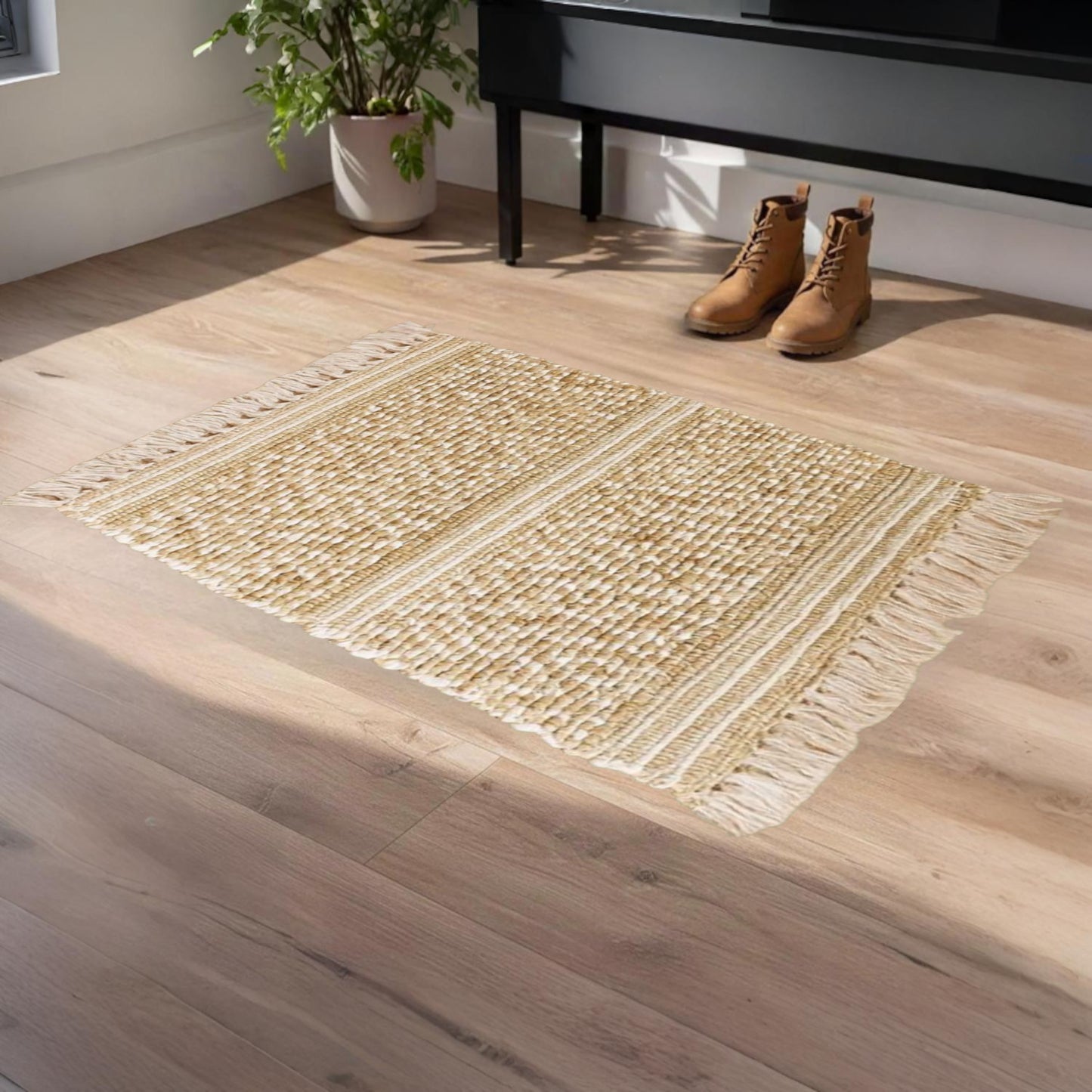 Home Universal® Alfombra Jarapa de Algodón Lavable | Diseño Geométrico Artesanal | Decoración Boho Mediterránea para Salón, Dormitorio, Pasillo y Cocina | Suave, Ligera y Resistente | Rombos con líneas