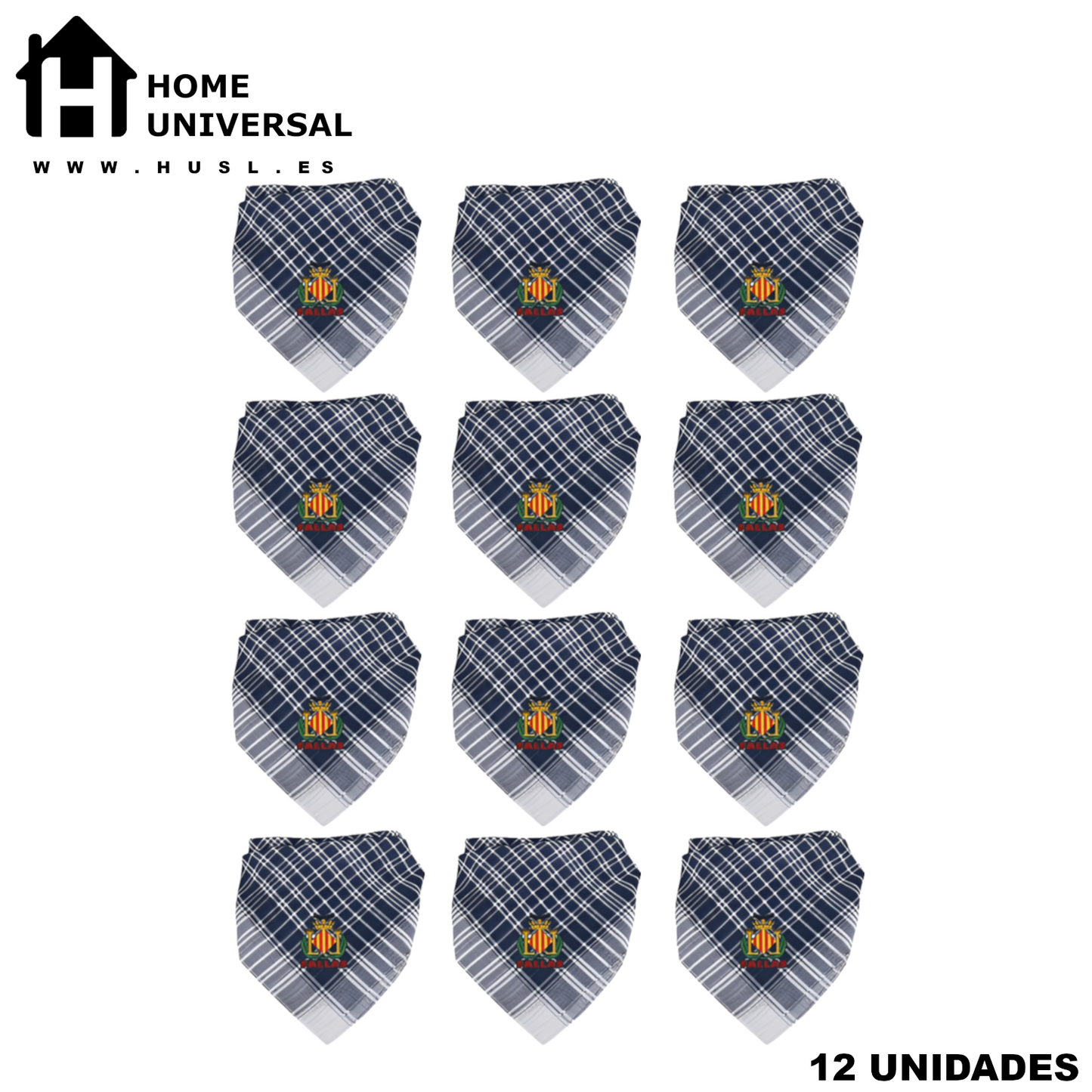 Home Universal® Pañuelo Fallero de Valencia con Escudo, Azul y Blanco 57x57cm, Azul 55x55cm  – Pañuelo Tradicional para Fallas y Fiestas Valencianas (Blanco y Azul)