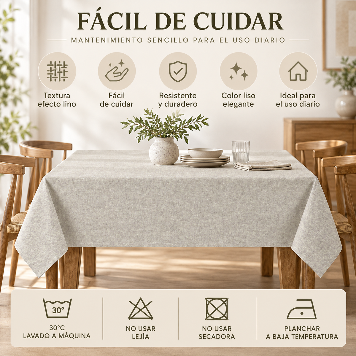 Home Universal® Mantel de Mesa Impermeable y Antimanchas, Tejido de Loneta con Efecto Lino , Liso o Estampado, para Cocina y Comedor (Blanco Liso)