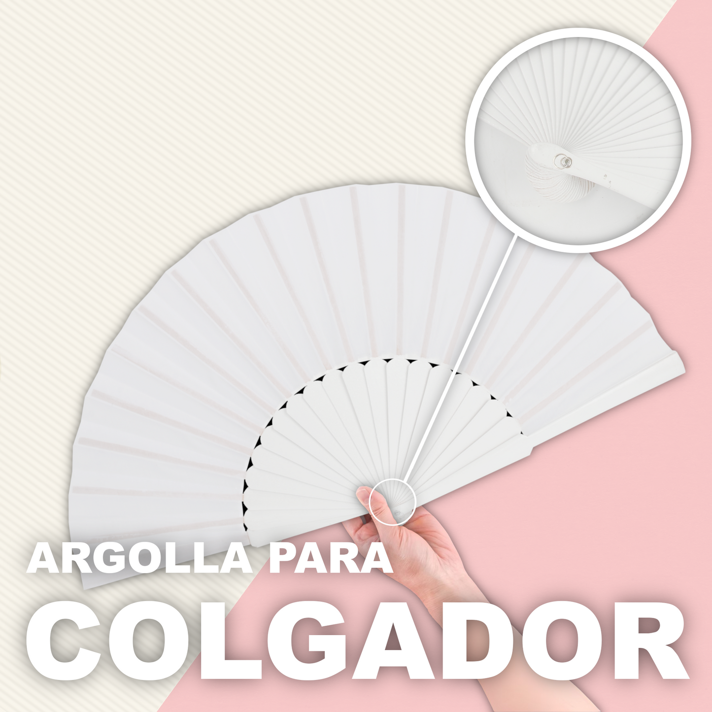 Home Universal® Abanico de madera con argollas para colgar, plegable, ligero y resistente, ideal para bodas, eventos y verano, diseño clásico y portátil perfecto para regalo y uso diario - Blanco (30CM)