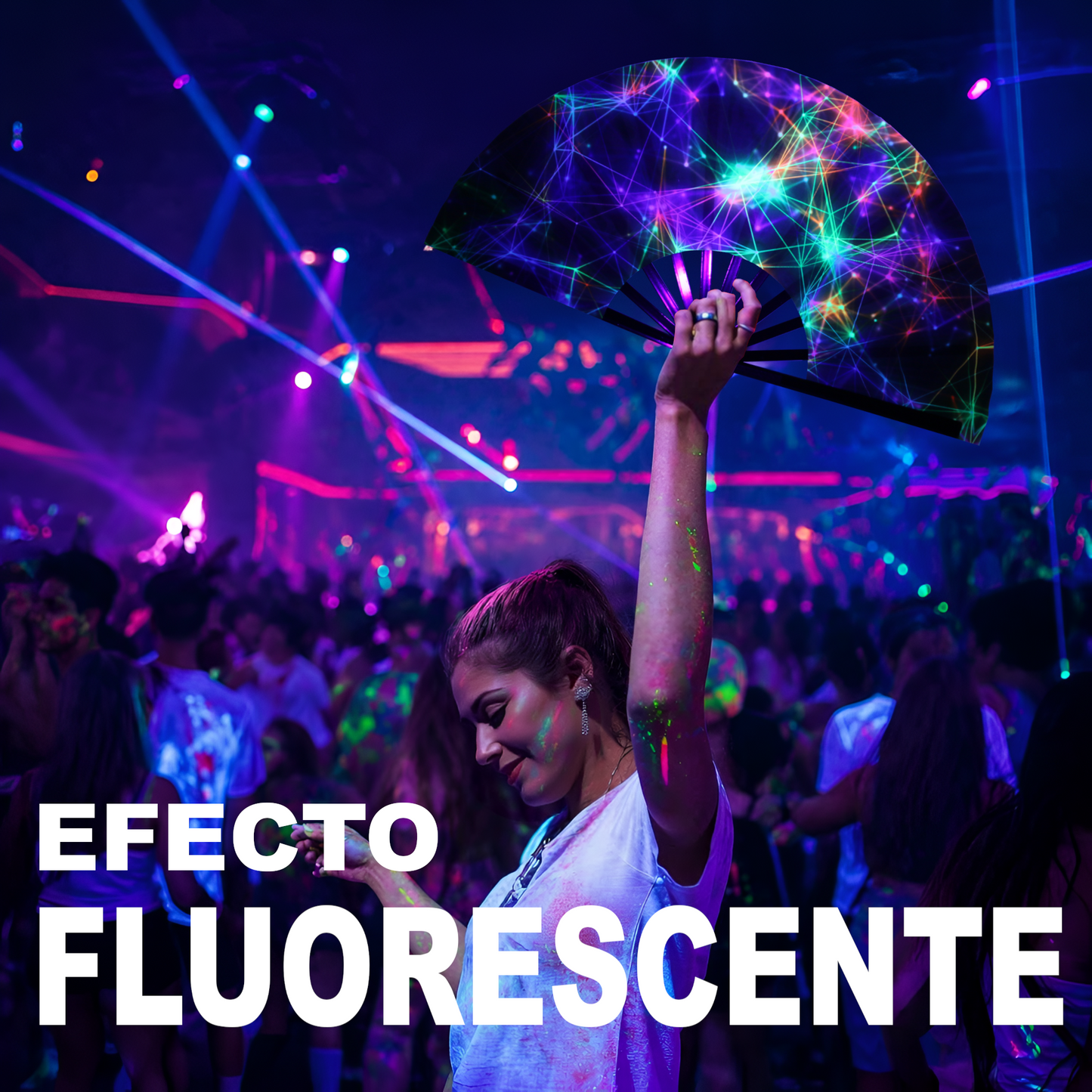 Home Universal® Abanico XXL 33 cm Grande de Plástico con Caja – Plegable, Ligero y Resistente – Efecto Fluorescente Brillante – Ideal para Verano, Fiesta, Discoteca, Pride y Eventos (Galaxy - Nebulosa)