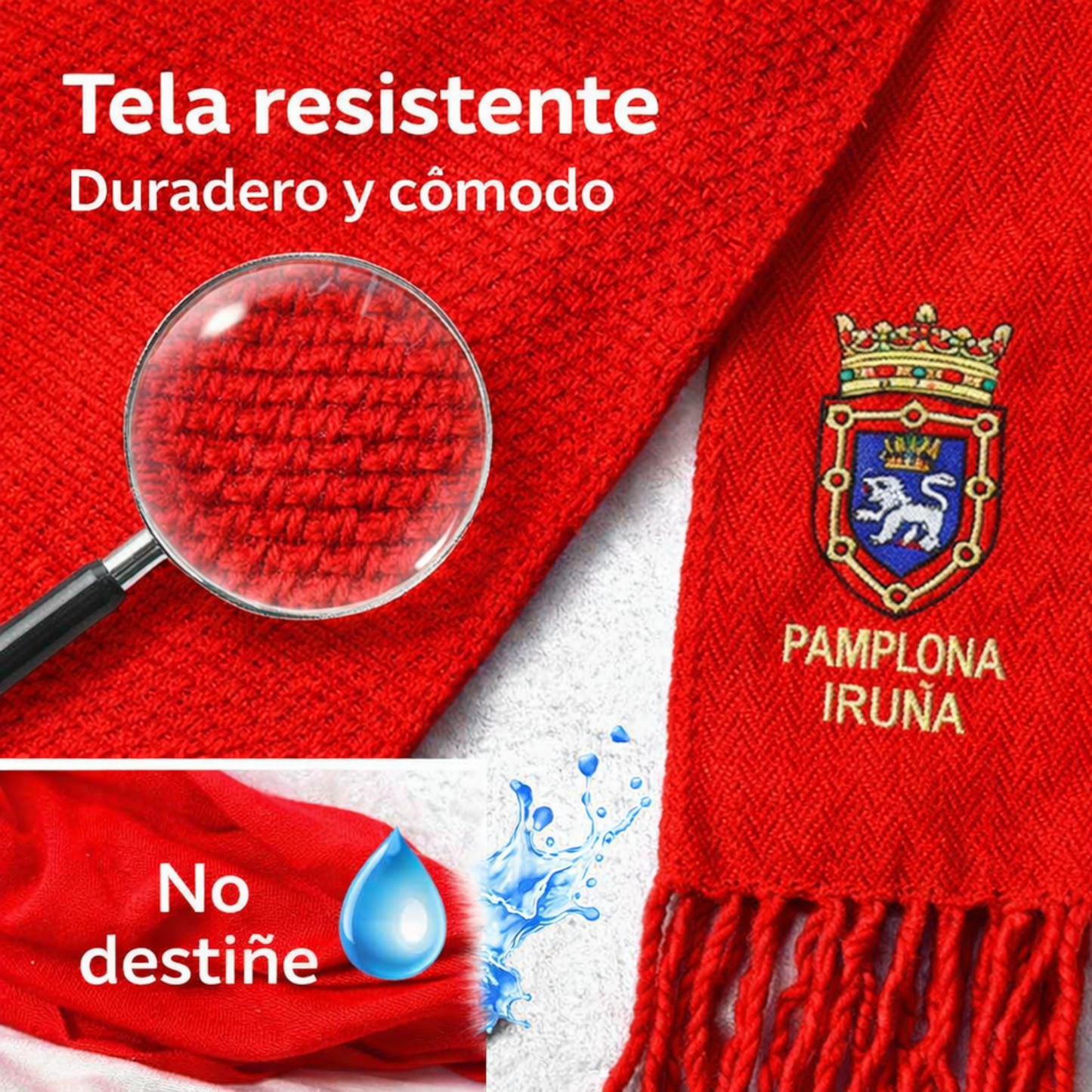 Home Universal® Fiestas Pamplona-Iruña (San Fermín) – Pack Set Accesorios con Pañuelos Rojos y Fajín Rojo Tradicional para Fiestas y Eventos, Estilo Oficial San Fermín (Fajín Rojo - Bordado de Escudo de Pamplona)