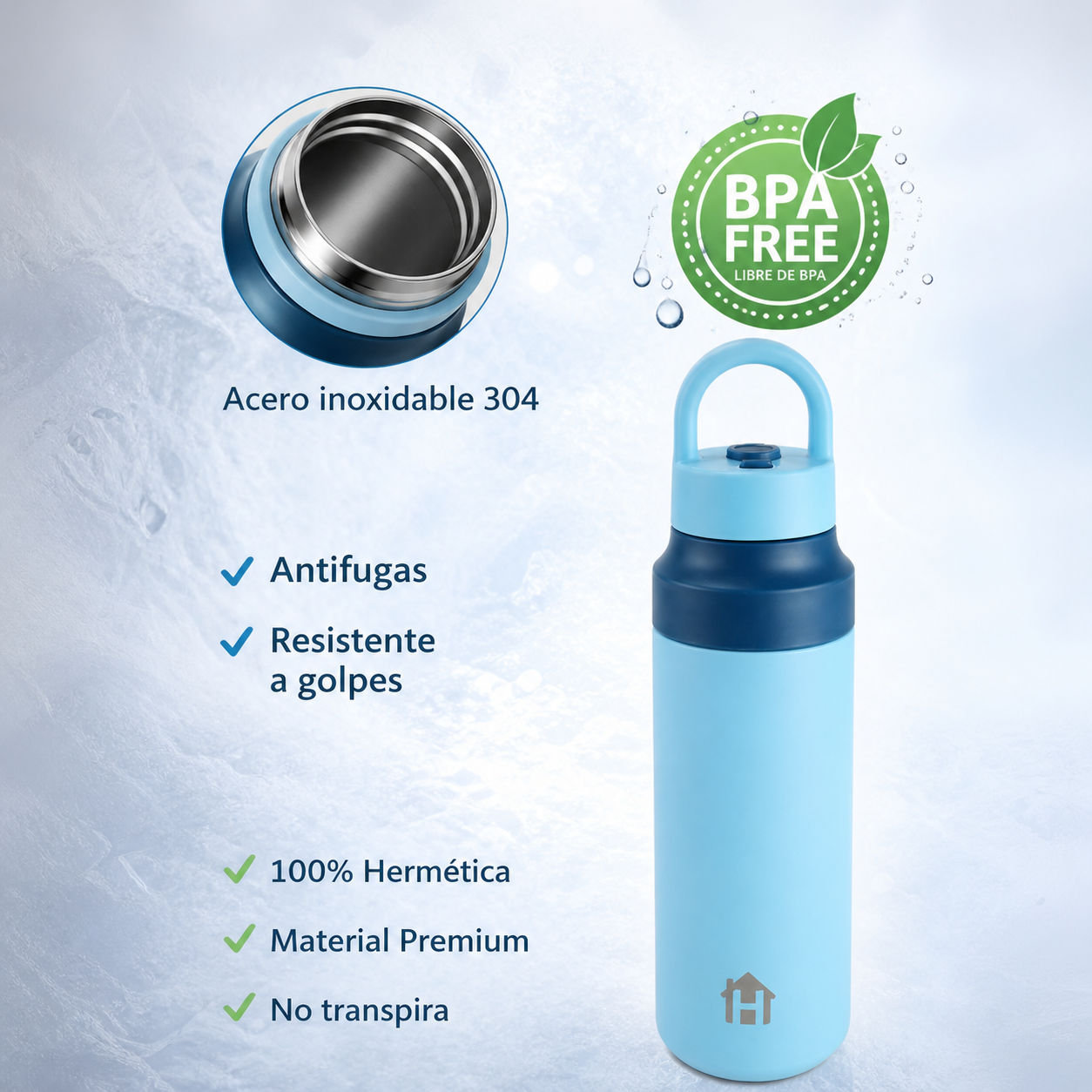 Home Universal® Botella Térmica 550ML de Apertura Rápida – Termo de Acero Inoxidable Antifugas para Café, Té y Bebidas Frías 24H/Calientes 12H (Gris Negro)