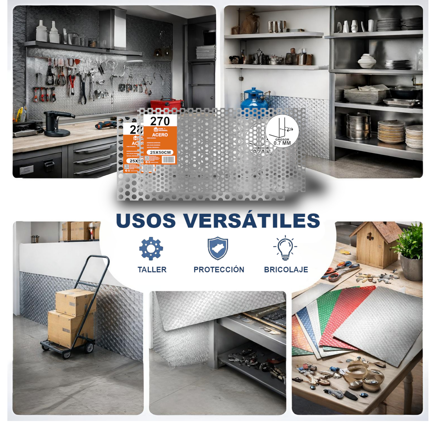 Home Universal® Chapa Galvanizada Lisa y Perforada, Lámina Metálica Resistente Anticorrosión para BricolajeSuperficie (Superficie Perforada Redondo-8MM (50X50CM - 0.7MM))