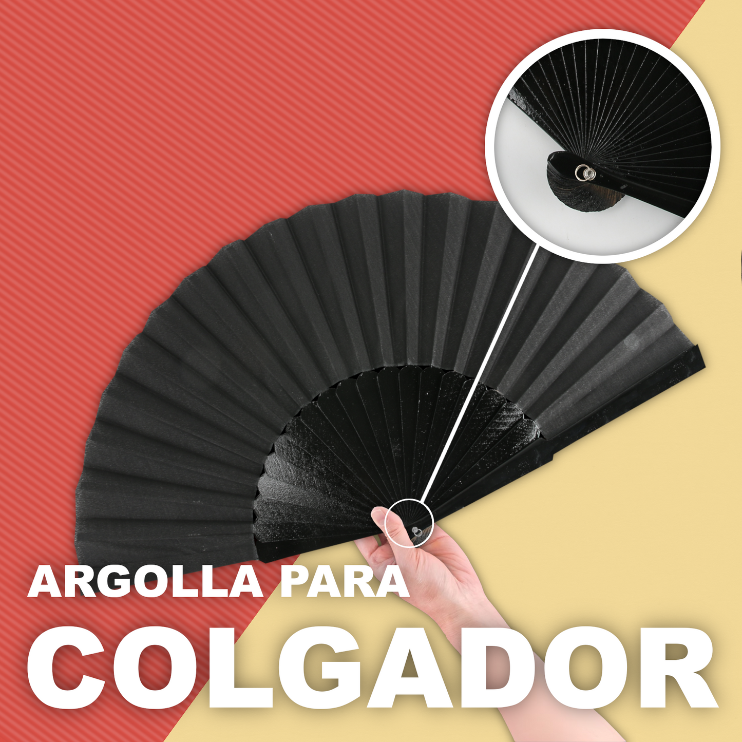 Home Universal® Abanico de madera con argollas para colgar, plegable, ligero y resistente, ideal para bodas, eventos y verano, diseño clásico y portátil perfecto para regalo y uso diario - Negro (30CM)