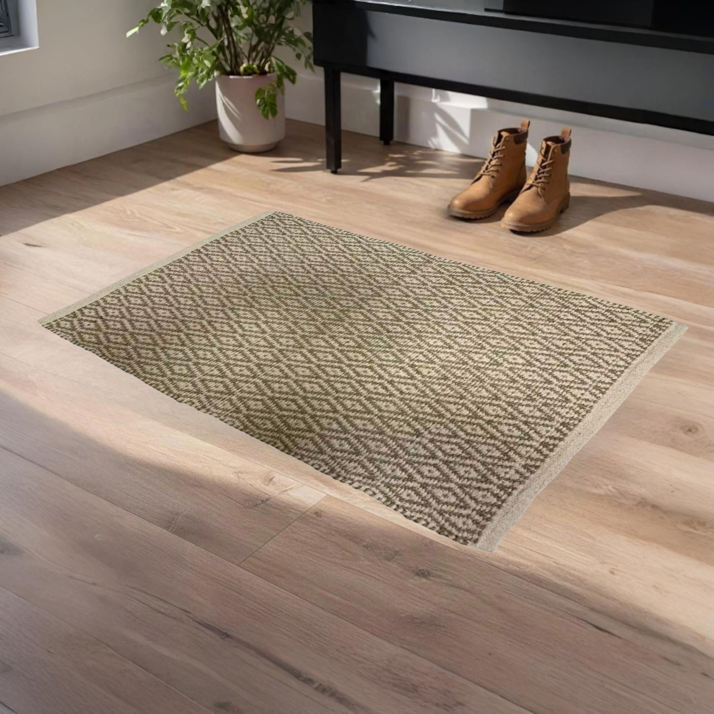 Home Universal® Alfombra Jarapa de Algodón Lavable | Diseño Geométrico Artesanal | Decoración Boho Mediterránea para Salón, Dormitorio, Pasillo y Cocina | Suave, Ligera y Resistente | Rombos Clásica