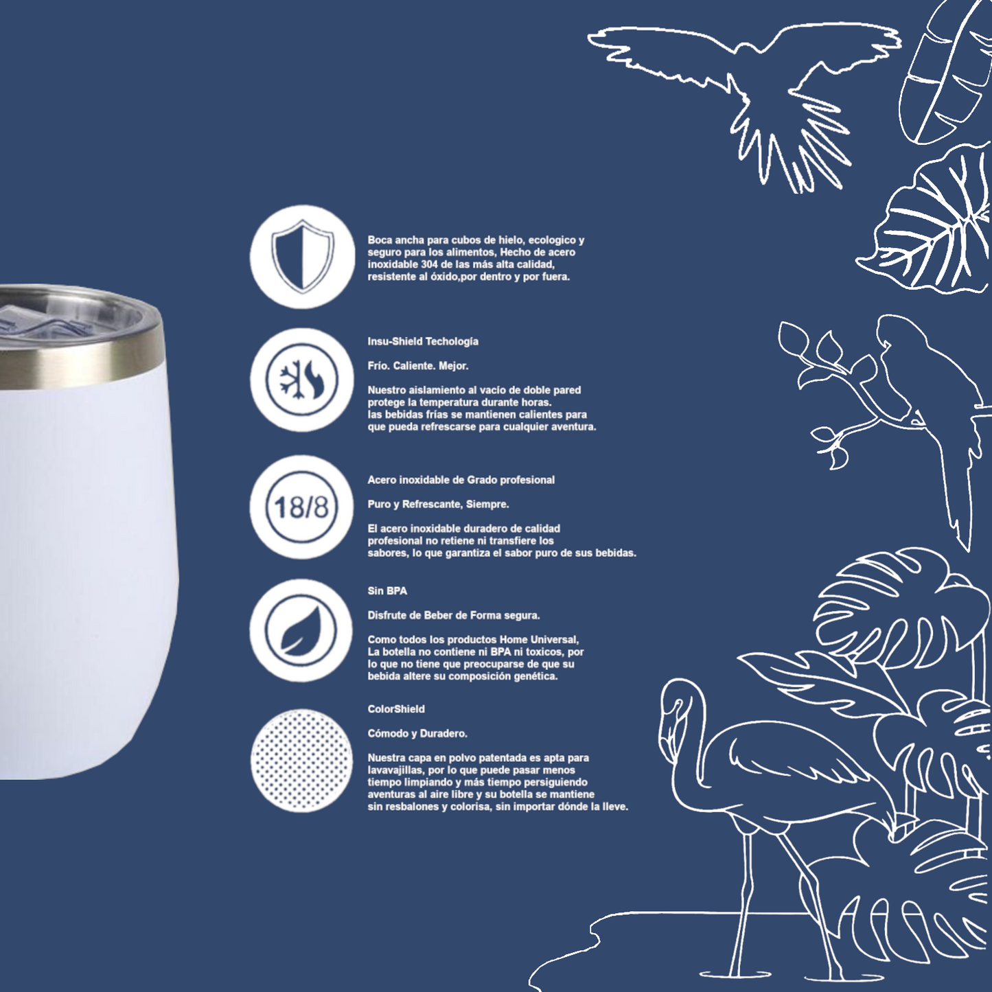 Home Universal® Vaso Térmico 350 ml de Acero Inoxidable con Aislamiento al Vacío y Doble Pared, Mantiene Bebidas Calientes y Frías, Reutilizable y Portátil (Gris)