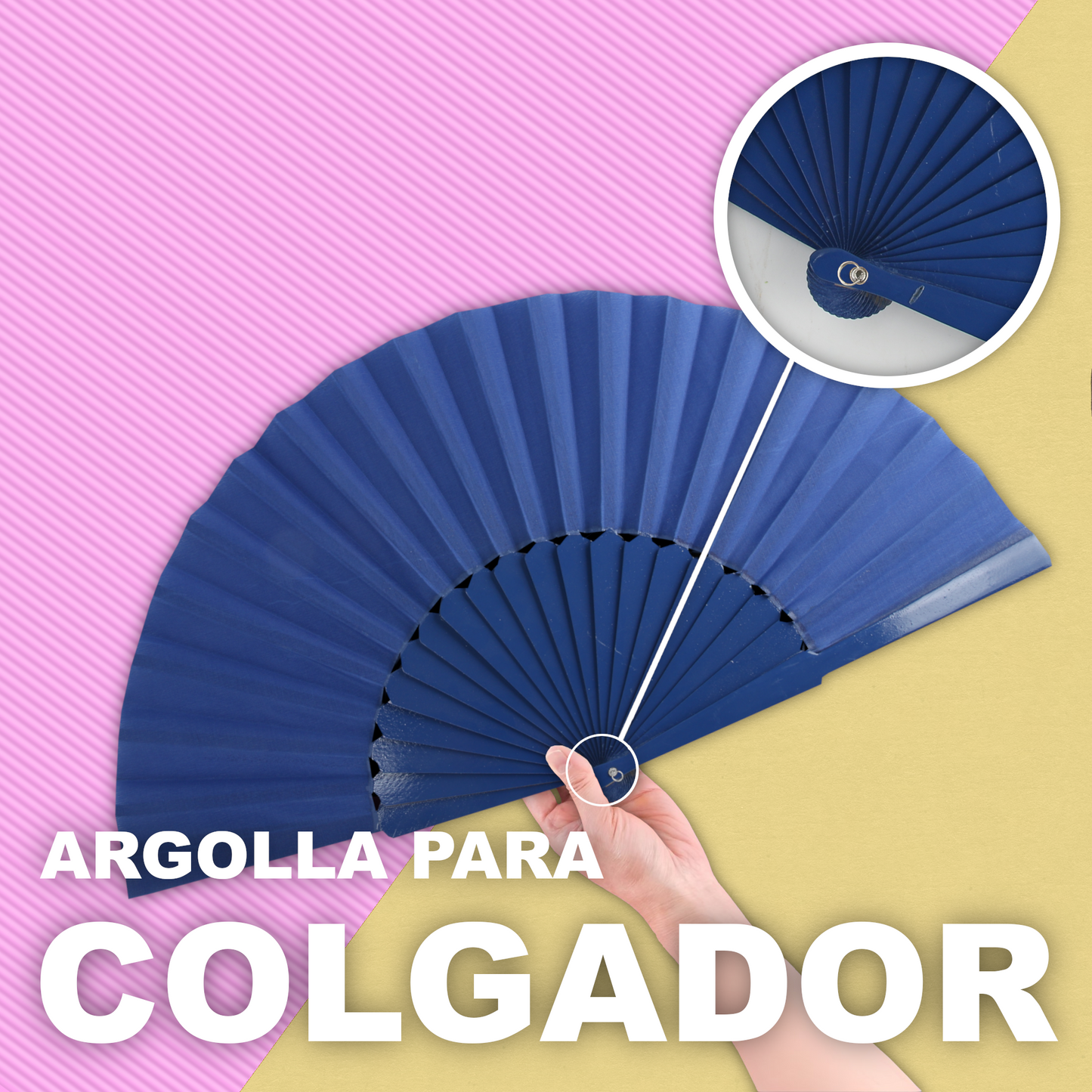 Home Universal® Abanico de madera con argollas para colgar, plegable, ligero y resistente, ideal para bodas, eventos y verano, diseño clásico y portátil perfecto para regalo y uso diario - Azul Marino (30CM)