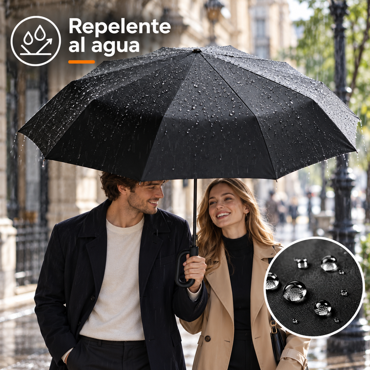 Home Universal® Paraguas Automático Plegable Grande, Compacto y Resistente, para Lluvia y Sol (Automático Apertura y Cierre (Mango Curvo))