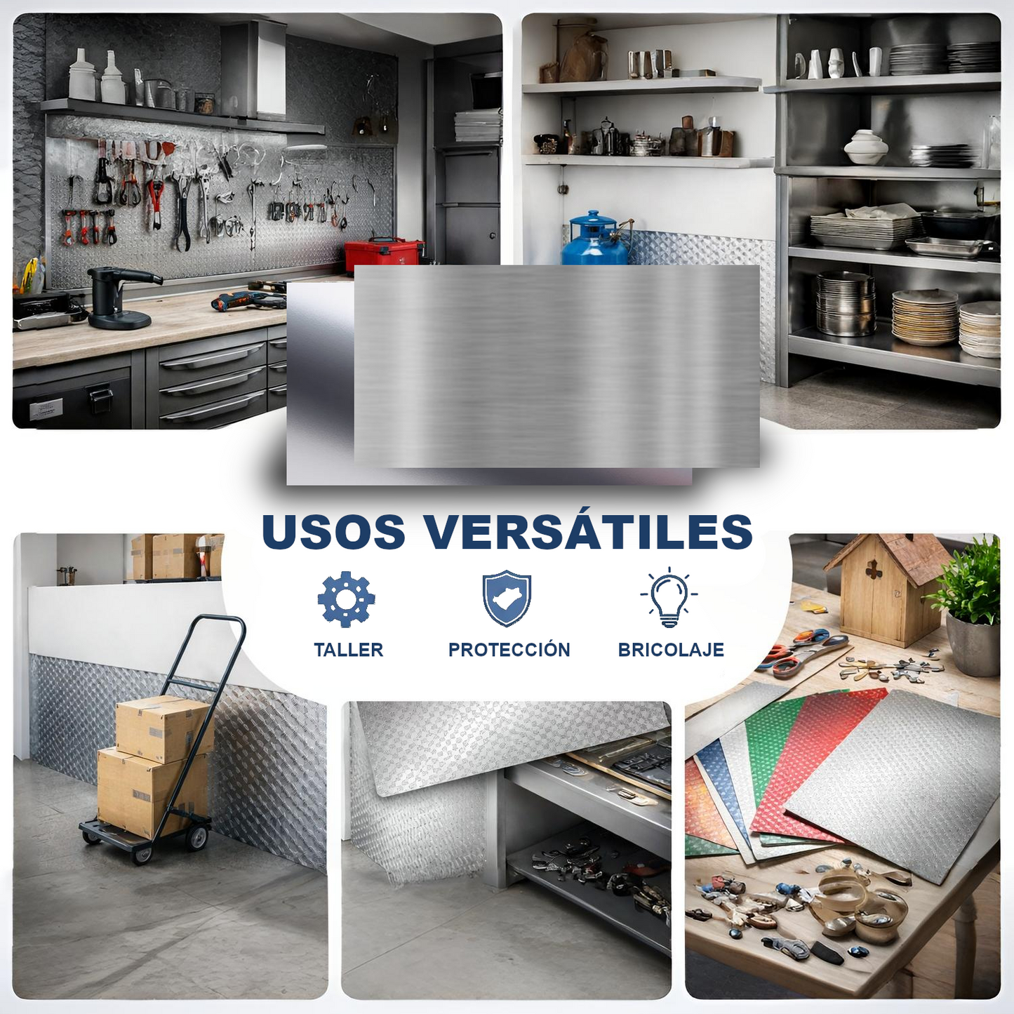 ome Universal® Chapa de Aluminio Estriada, Lisa, Malla y Perforada (Cuadrada, Ovalada, Redonda), Rugosa – Lámina Metálica Resistente Anticorrosión para Bricolaje e Industria (Superficie (Liso)) - Mate (50X50CM - 0.5MM)