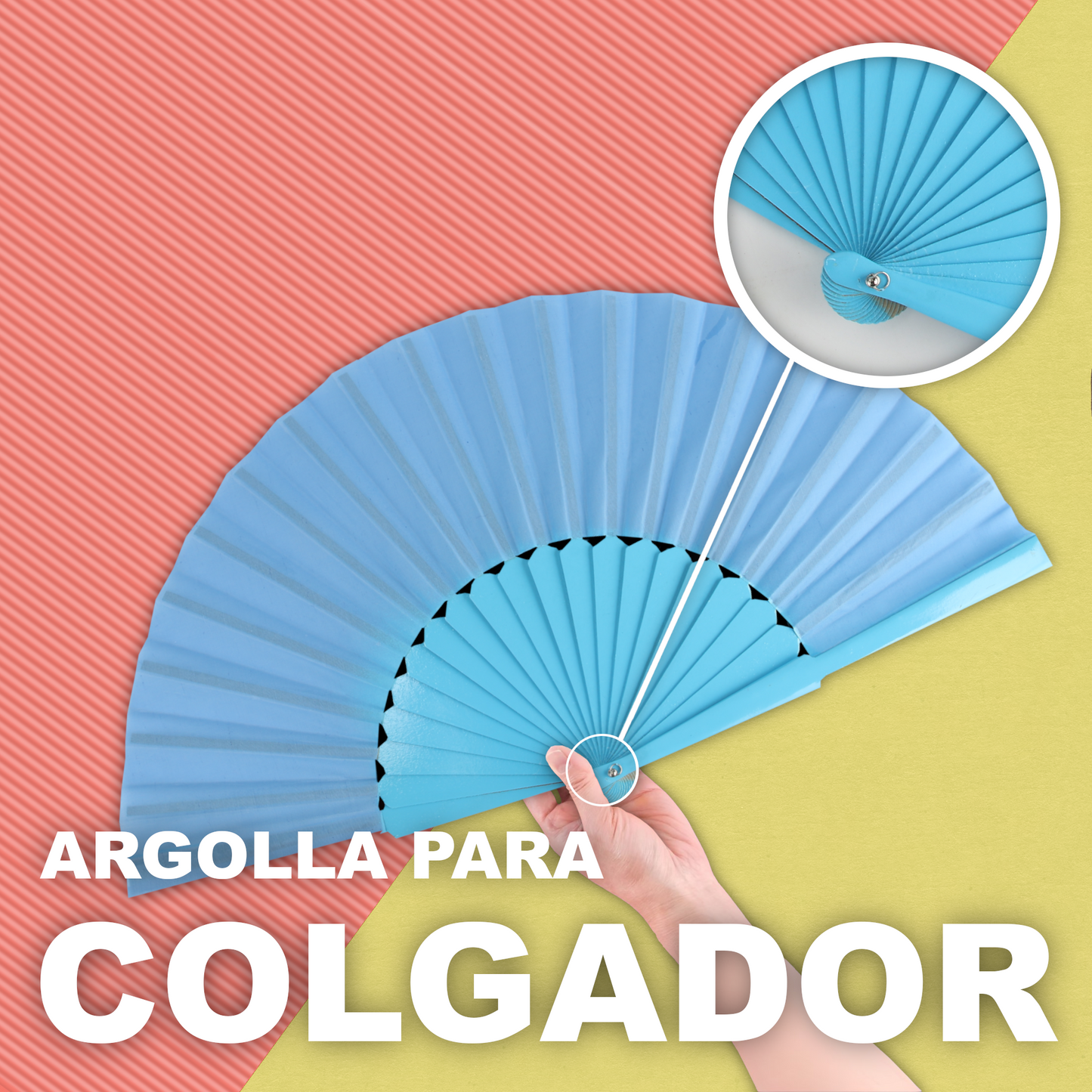 Home Universal® Abanico de madera con argollas para colgar, plegable, ligero y resistente, ideal para bodas, eventos y verano, diseño clásico y portátil perfecto para regalo y uso diario - Azul celeste (30CM)