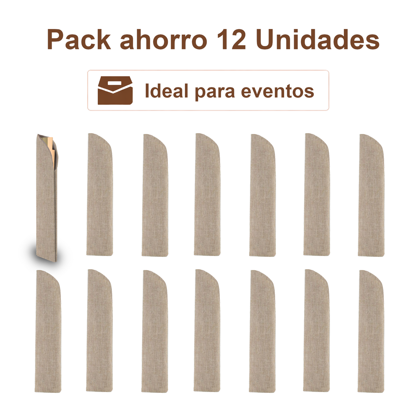 Home Universal ® 12 Piezas Funda De Abanicos, Bolsa De Abanicos, Bolsa De Regalo, Detalles Para Invitados, Regalos De Boda, Fiestas, Comunión o Bautizo (Tela Yute Beige, 5.5 x 25)