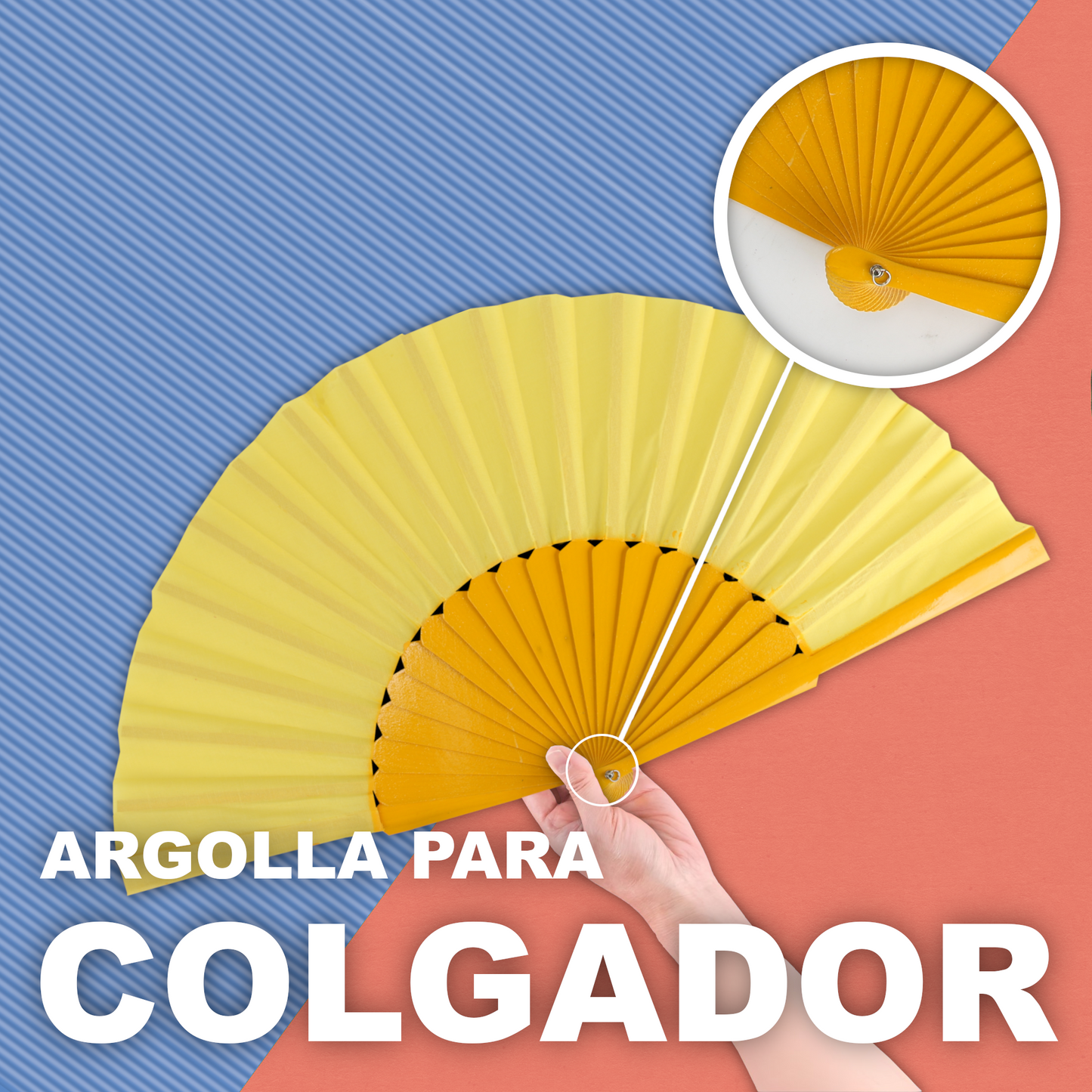 Home Universal® Abanico de madera con argollas para colgar, plegable, ligero y resistente, ideal para bodas, eventos y verano, diseño clásico y portátil perfecto para regalo y uso diario - Amarillo (30CM)