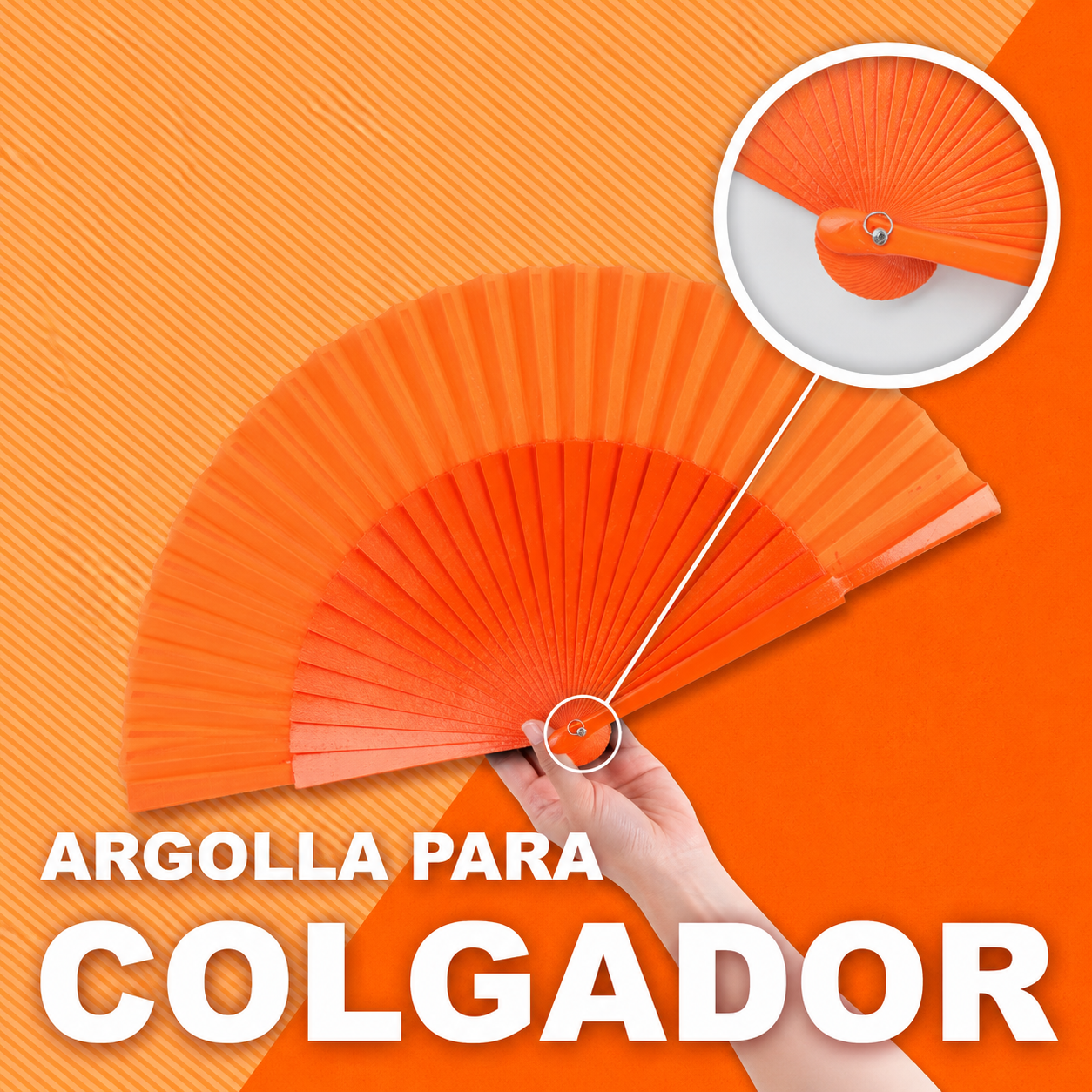 Home Universal® Abanico de madera con argollas para colgar, plegable, ligero y resistente, ideal para bodas, eventos y verano, diseño clásico y portátil perfecto para regalo y uso diario - Naranja (27CM)