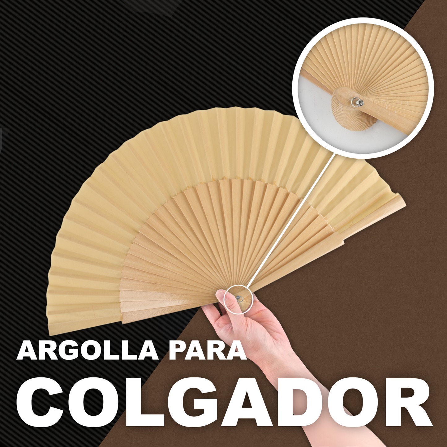 Home Universal® Abanico de madera con argollas para colgar, plegable, ligero y resistente, ideal para bodas, eventos y verano, diseño clásico y portátil perfecto para regalo y uso diario - Madera (27CM)