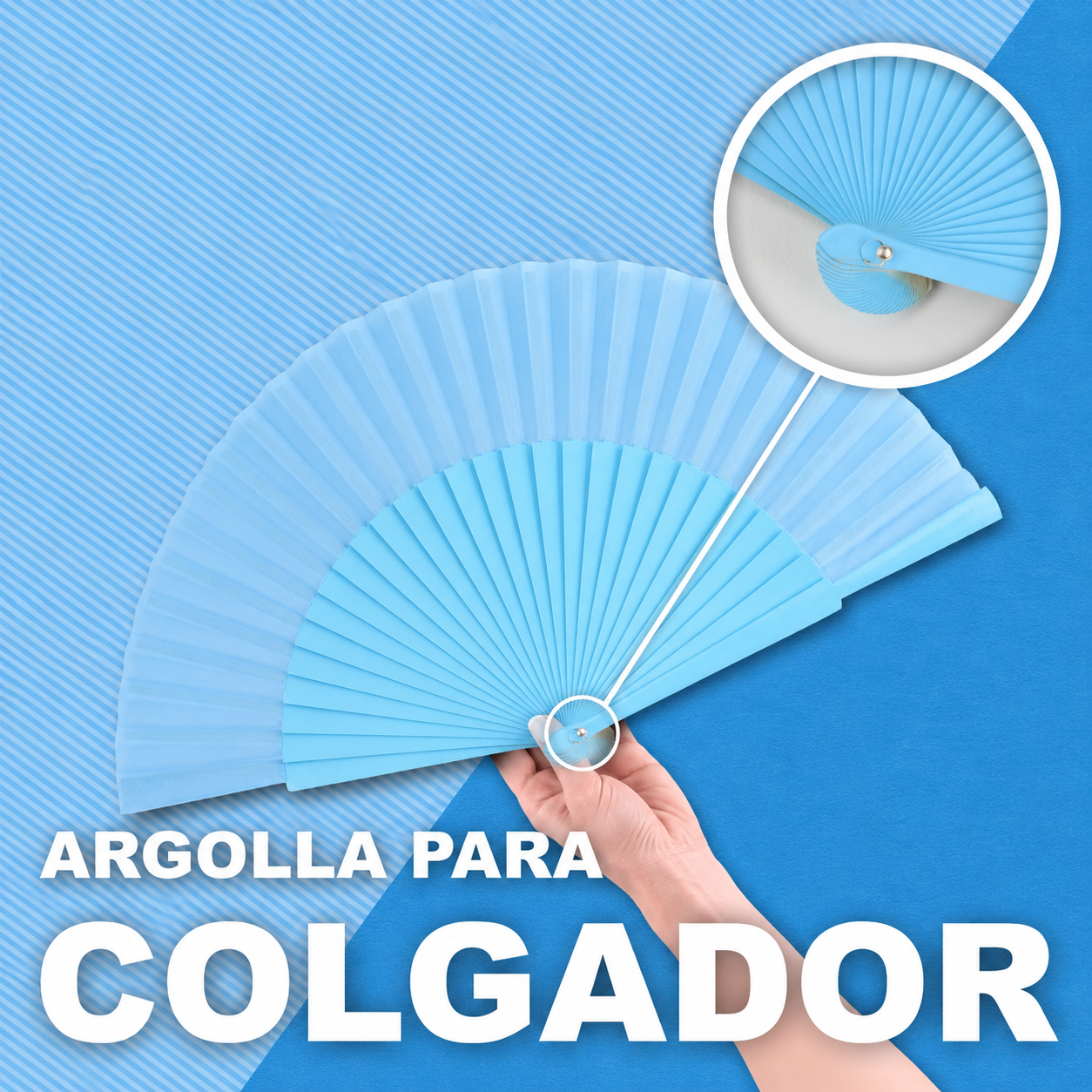 Home Universal® Abanico de madera con argollas para colgar, plegable, ligero y resistente, ideal para bodas, eventos y verano, diseño clásico y portátil perfecto para regalo y uso diario - Azul Celeste (27CM)