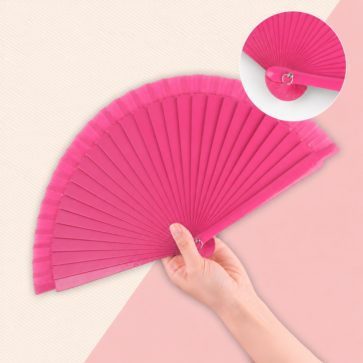 Home Universal® Pack de 12 Abanicos de Madera Lacados, Disponibles en Varios Colores y Tamaños, Abanico Flamenco Español para Bodas, Ferias, Fiestas, Comuniones y Eventos (Rosa Fucsia)