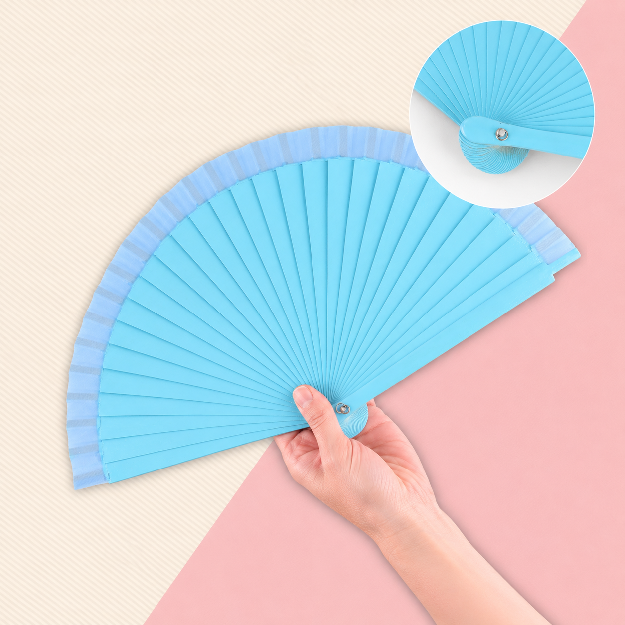 Home Universal® Pack de 1/2 Abanicos de Madera Lacados, Disponibles en Varios Colores y Tamaños, Abanico Flamenco Español para Bodas, Ferias, Fiestas, Comuniones y Eventos (23 cm, Azul Marino)