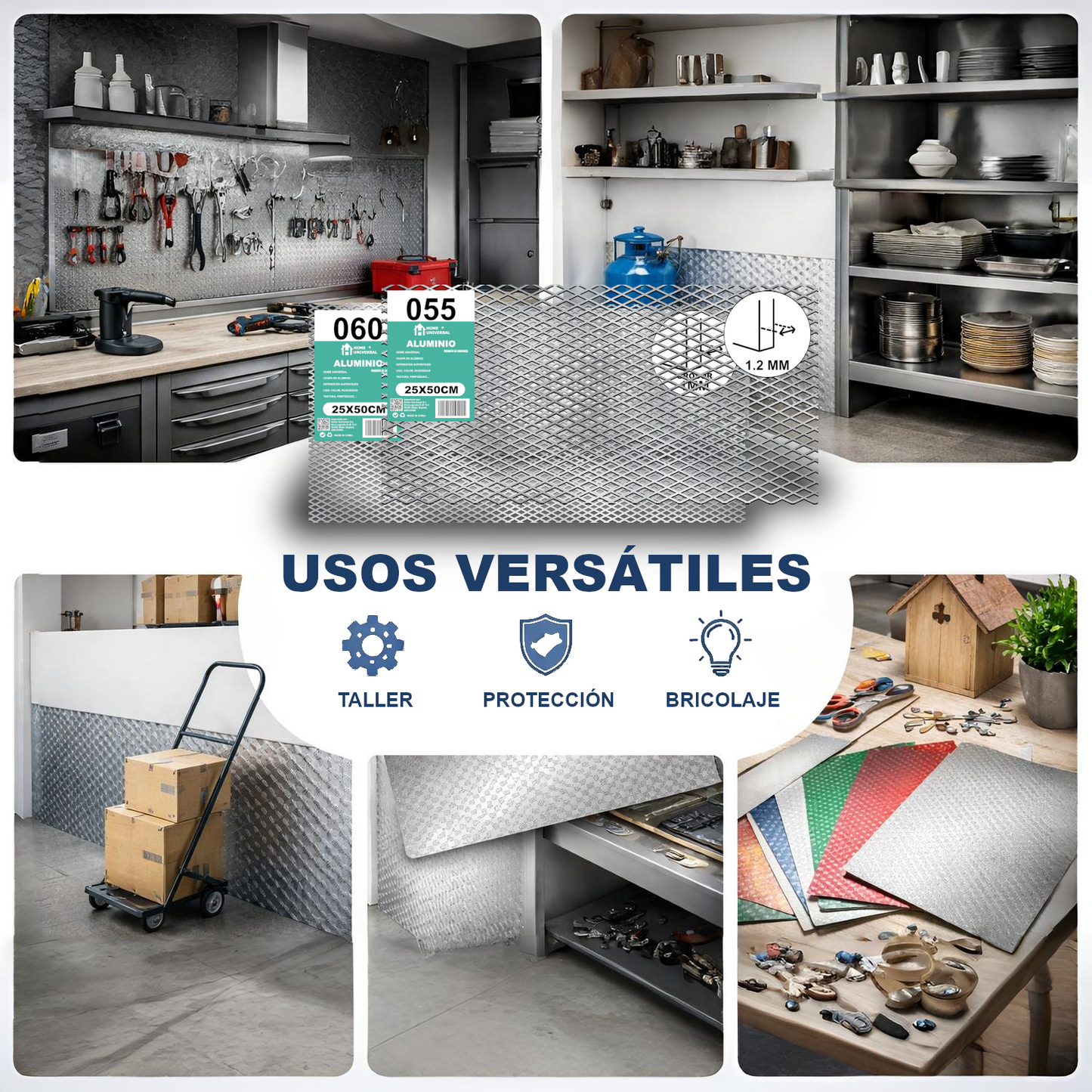ome Universal® Chapa de Aluminio Estriada, Lisa, Malla y Perforada (Cuadrada, Ovalada, Redonda), Rugosa – Lámina Metálica Resistente Anticorrosión para Bricolaje e Industria Superficie (Malla) - Malla-4X8MM (25X50CM - 0.5MM)